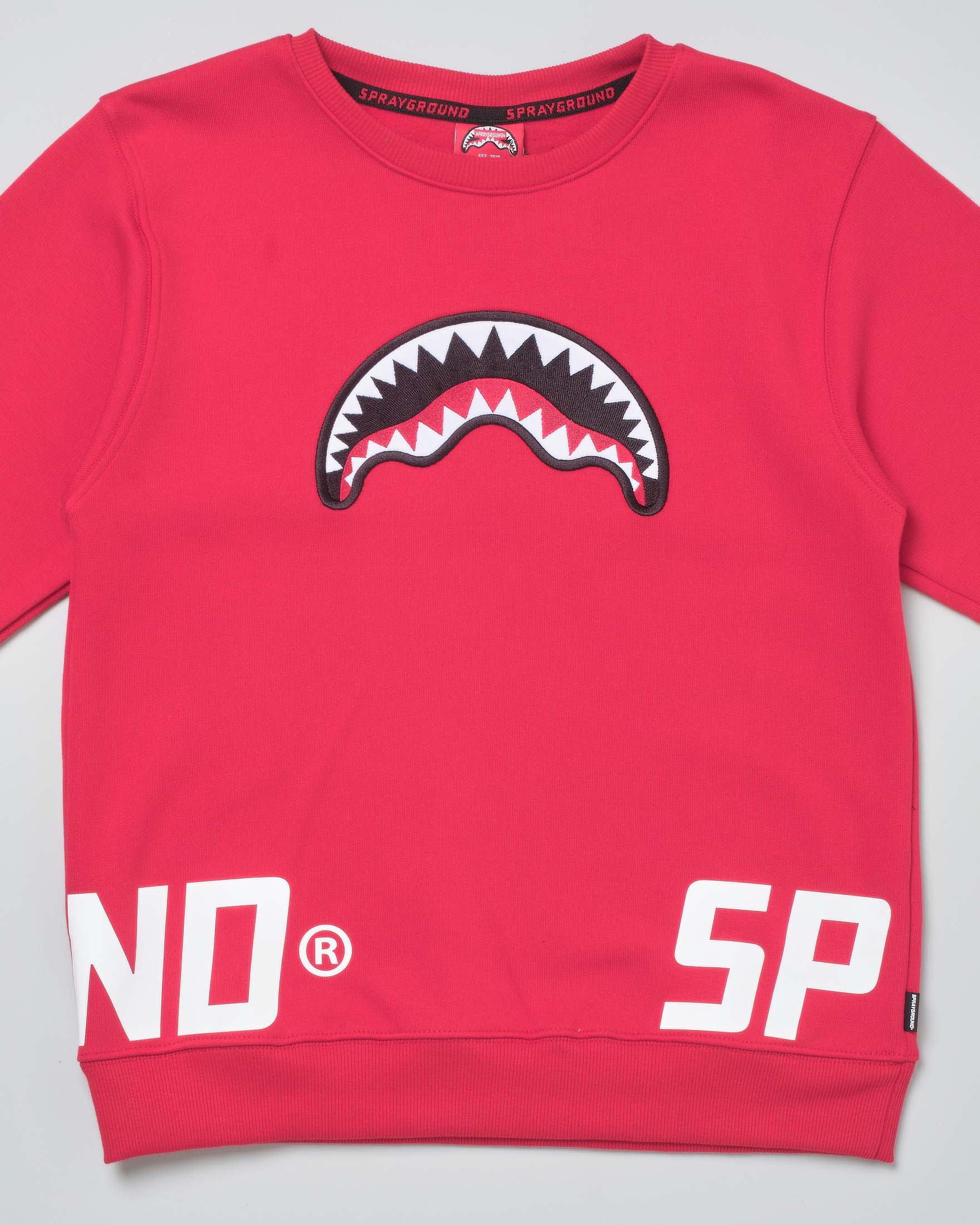 Felpa rossa girocollo 'Smooth Crew' in cotone con fauci e maxi logo 10-16 anni image