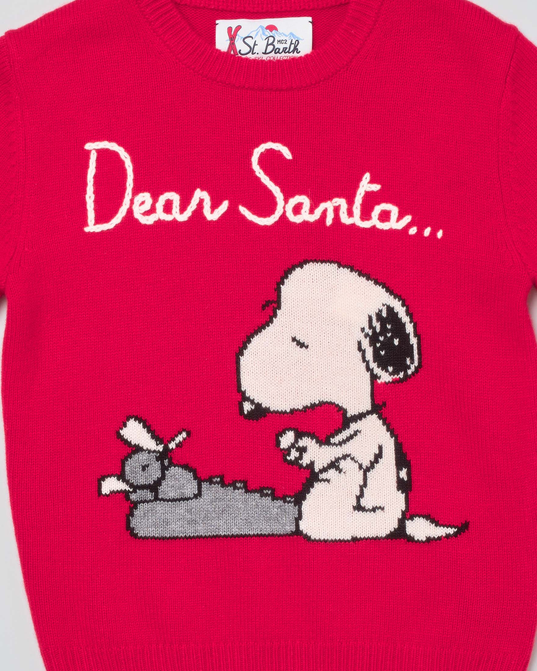 Maglia MC2 Saint Barth rossa in misto lana e cashmere con fantasia Snoopy e scritta Dear Santa  image