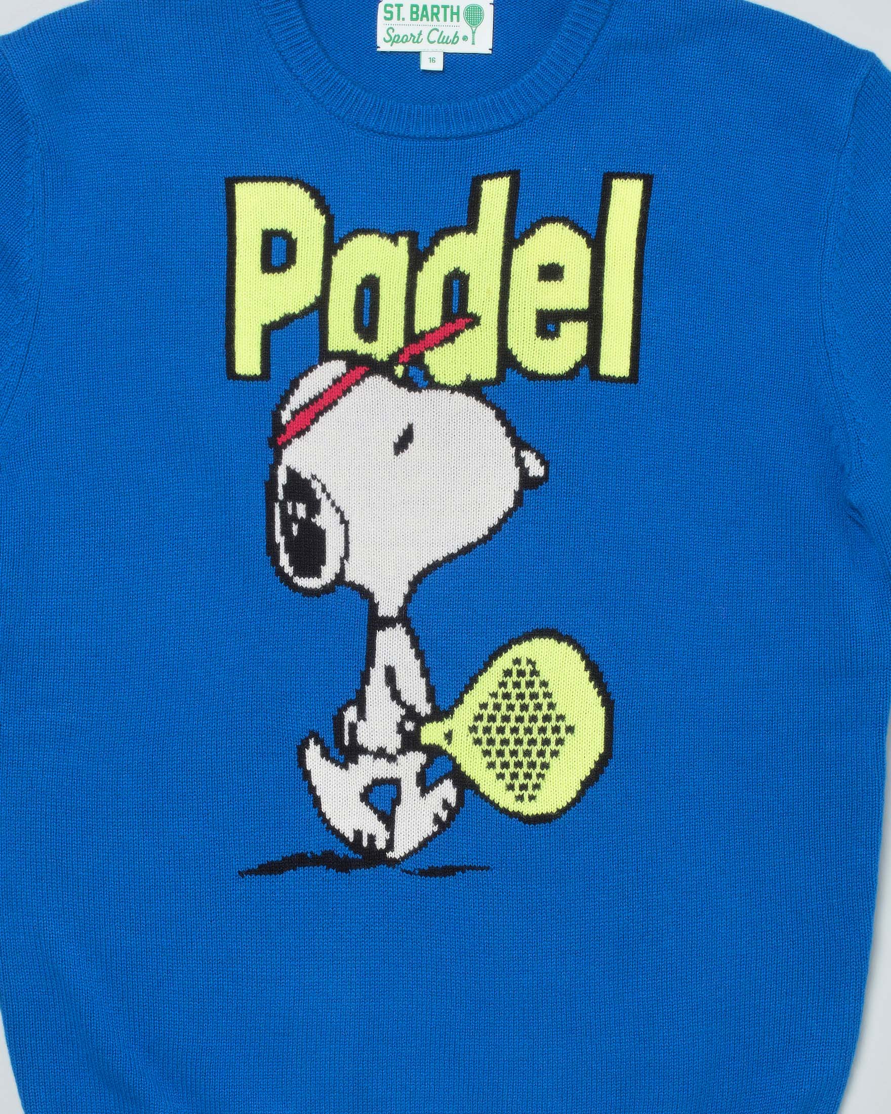 Maglia MC2 Saint Barth blu royal in misto lana e cashmere con fantasia Snoopy e scritta Padel image