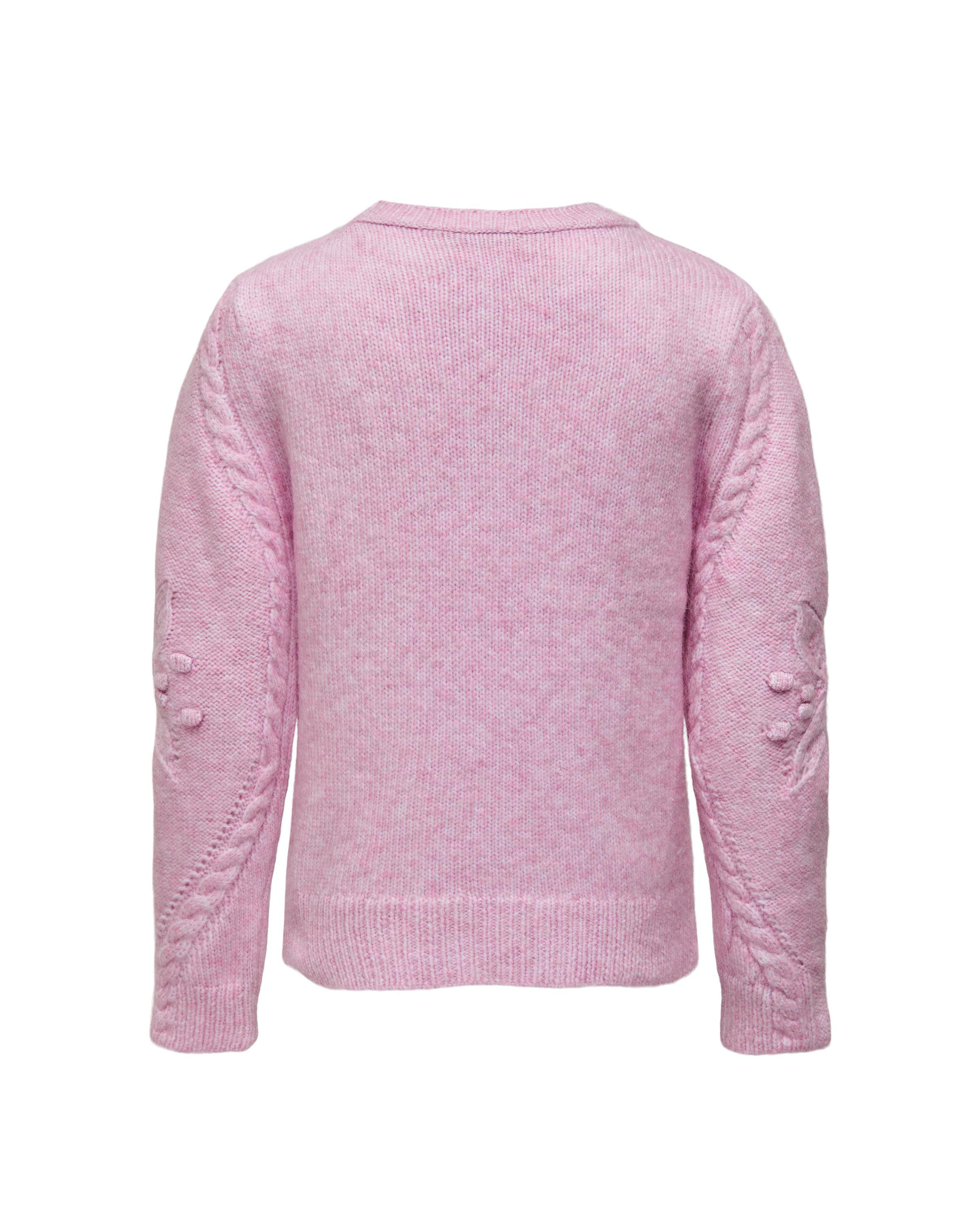 Maglia girocollo rosa melange con motivo punzonato e a trecce  image