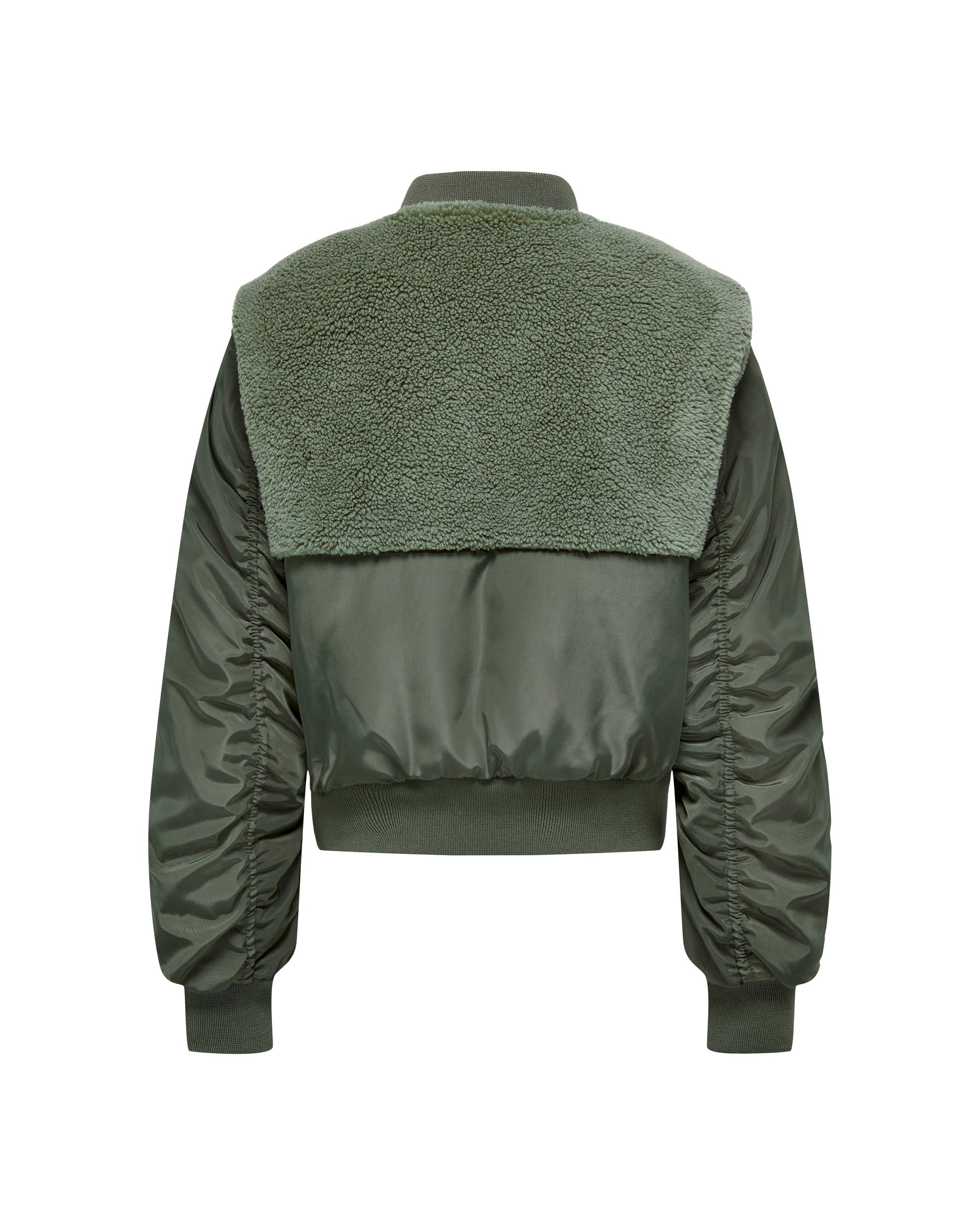 Bomber verde militare in nylon con inserto in orsetto 10 14 anni