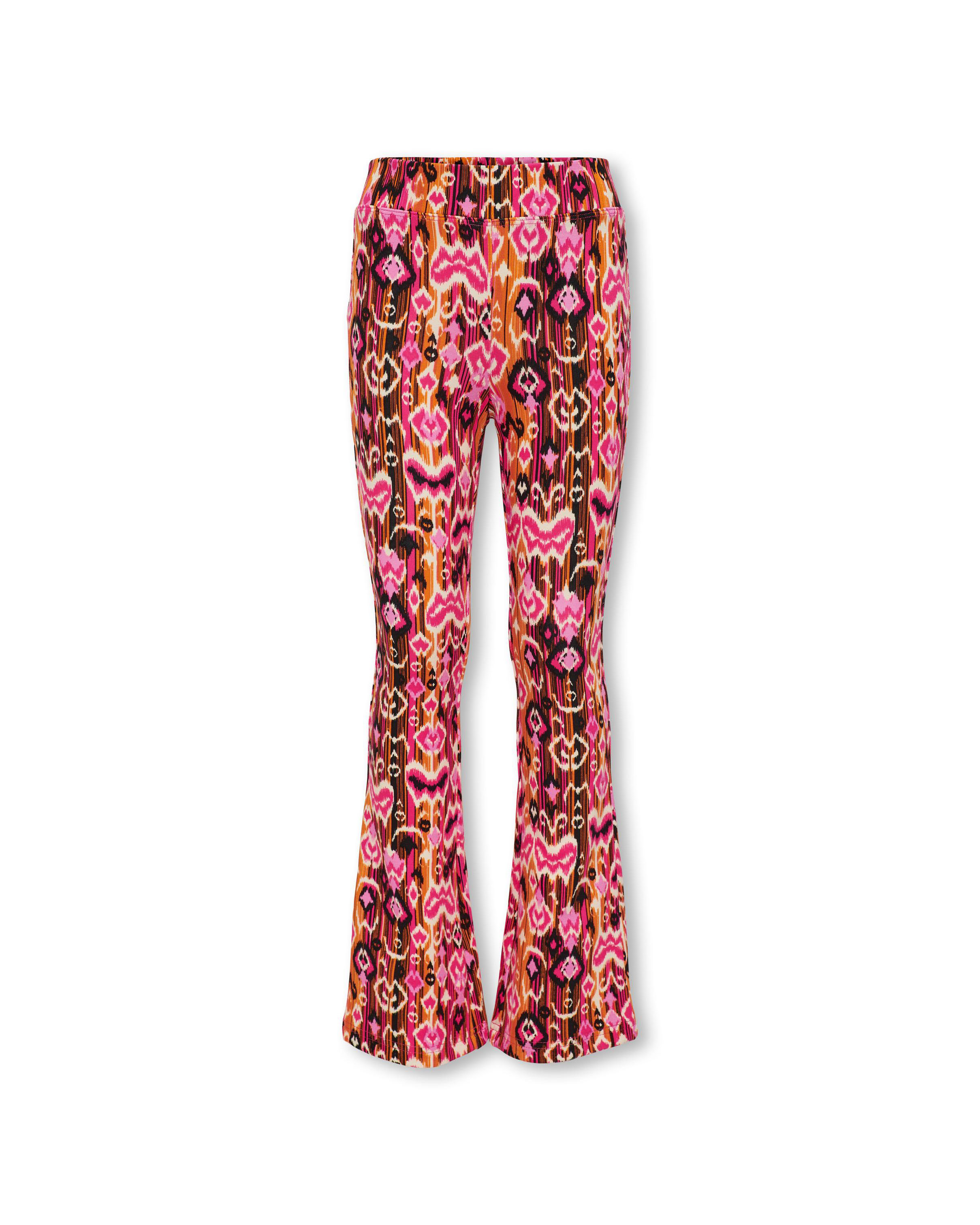 Leggins flare a fantasia etnica fucsia e arancio in viscosa stretch 10-14 anni