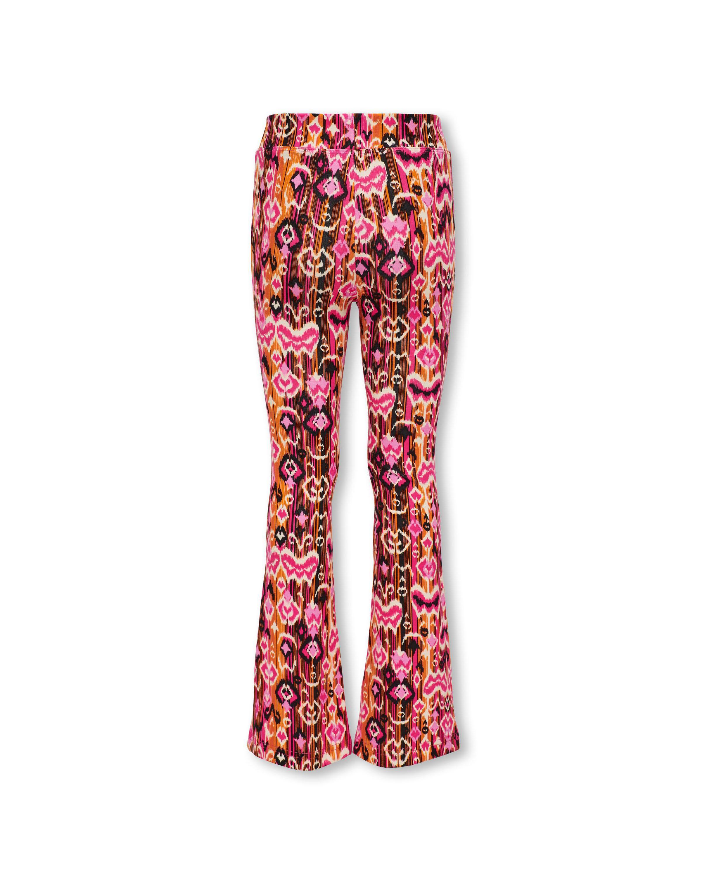 Leggins flare a fantasia etnica fucsia e arancio in viscosa stretch 10-14 anni