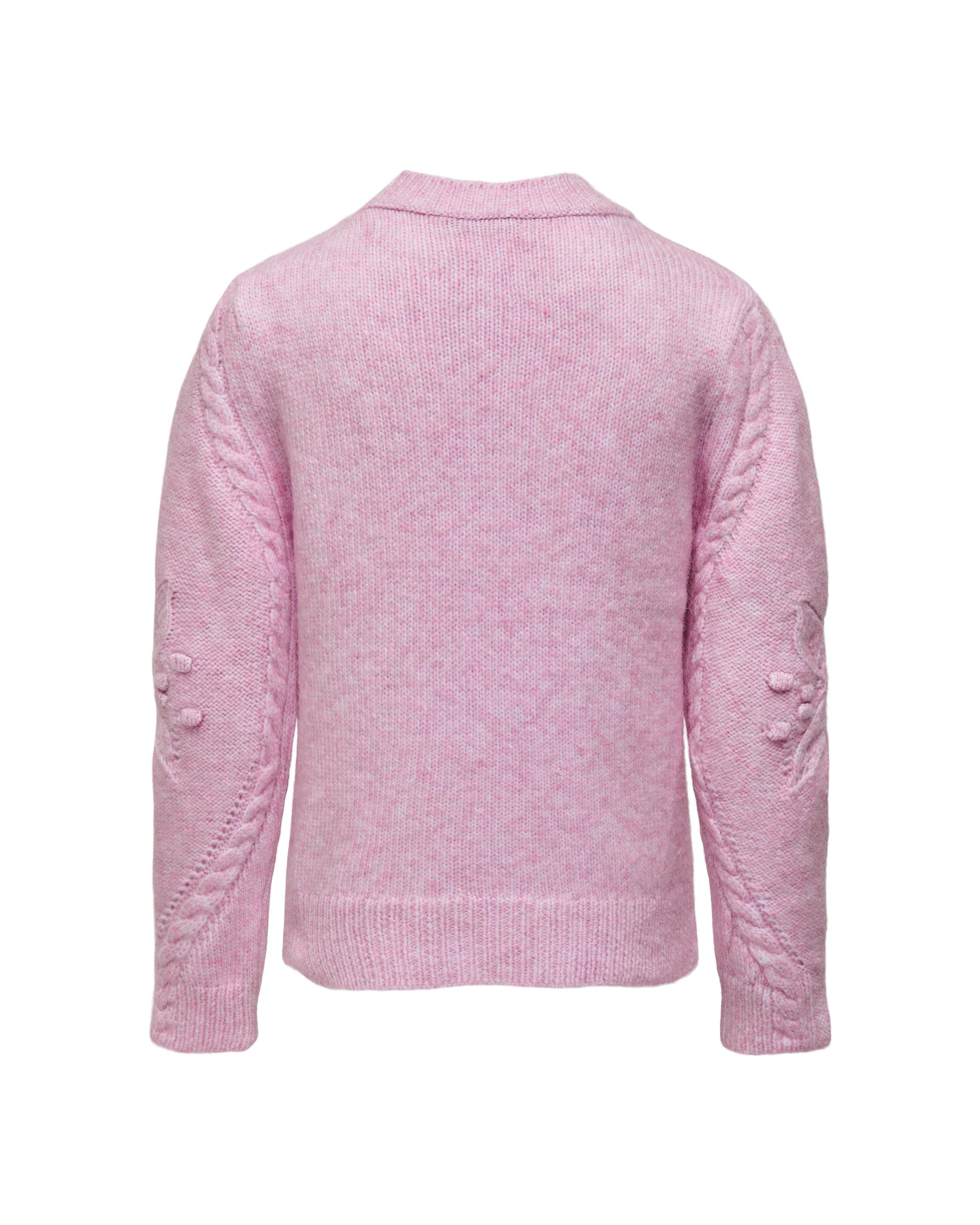 Maglia lupetto rosa melange con motivo punzonato e a trecce davanti e sulle maniche image