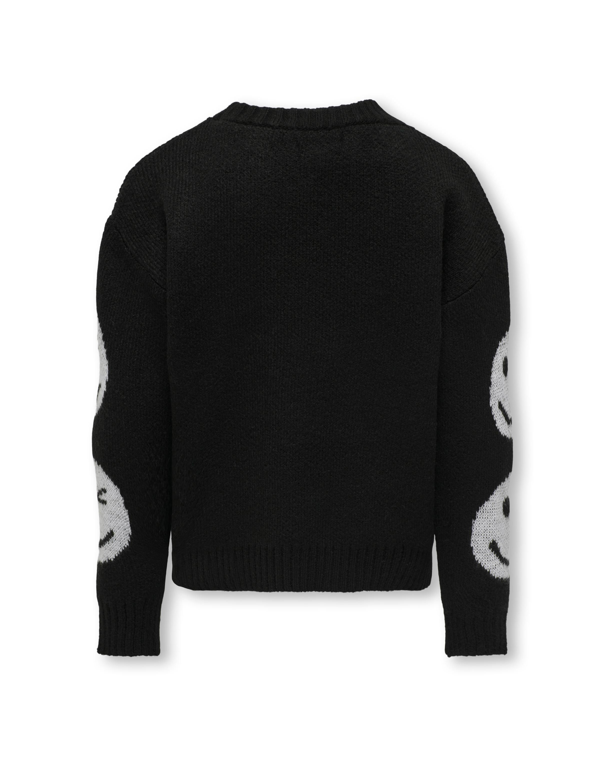 Maglia nera girocollo con maxi motivo a smile in contrasto  image