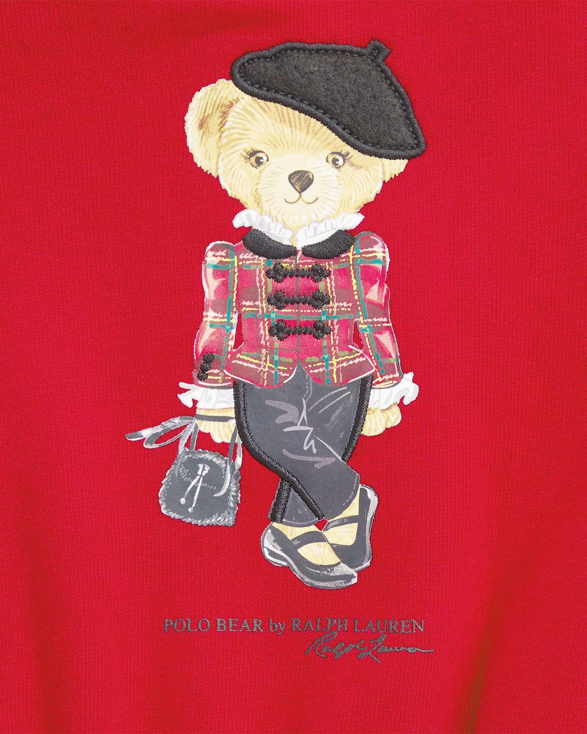 Abito Ralph Lauren rosso in felpa di cotone con ricamo Polo Bear