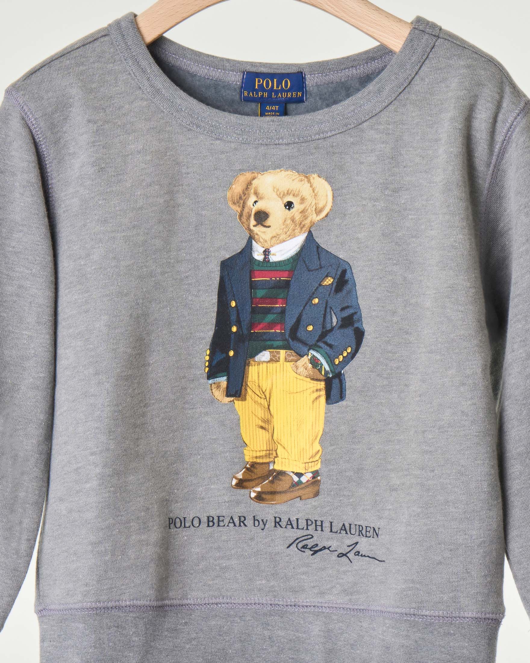 Felpa grigia girocollo con stampa Polo Bear S