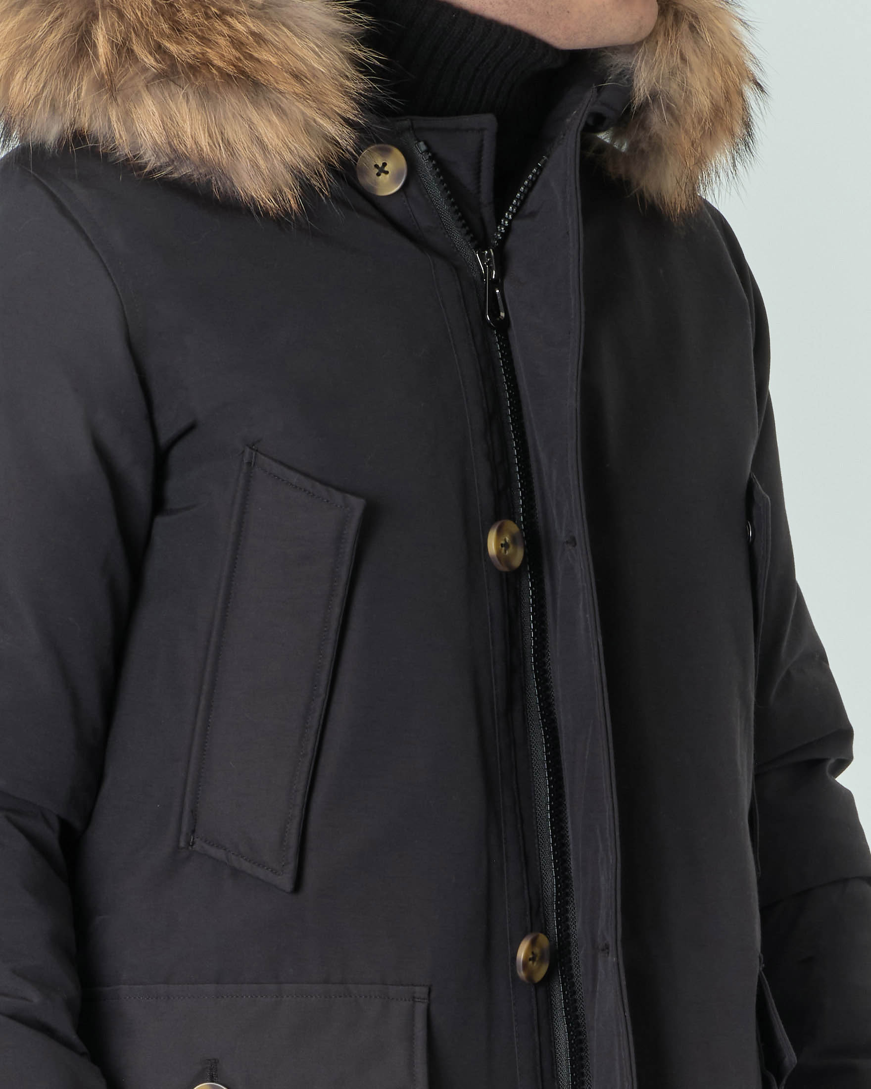 Parka Ashki.i nero in cotone con vera pelliccia staccabile image