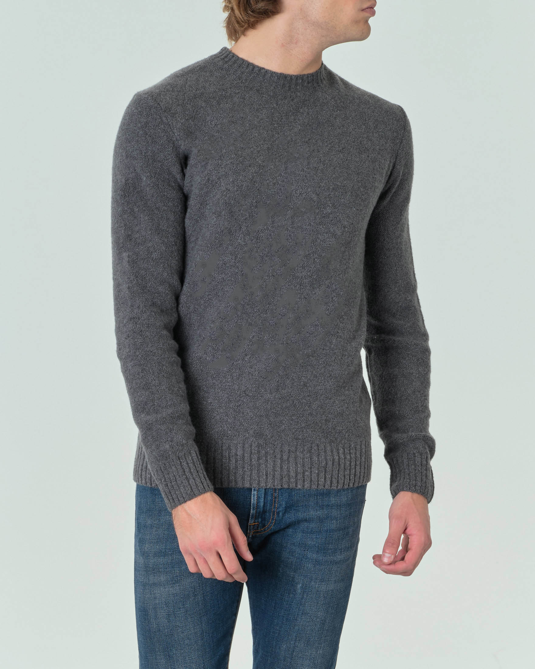 Maglia girocollo grigio antracite in cotone stretch bouclé
