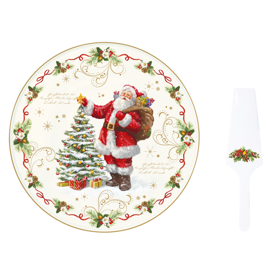 Piatto Torta d.32 con Paletta in Porcellana Magic Christmas Easy Life