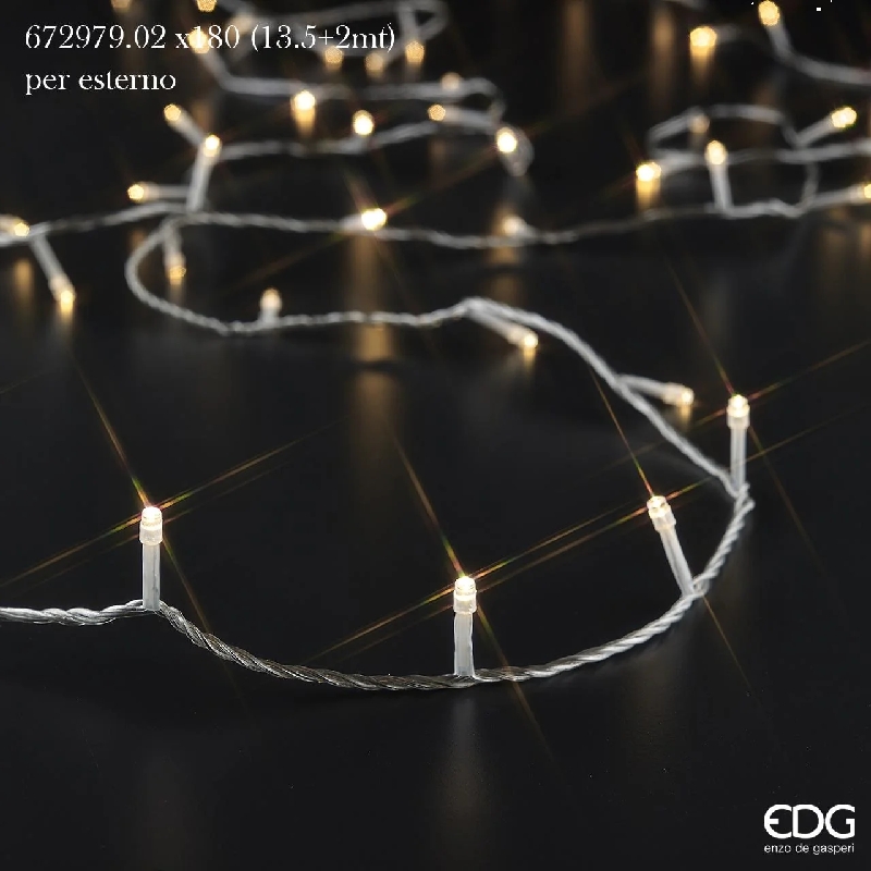 Luci Filo Miniled per Esterno 180 Miniled Cavo Argento Luce Calda IP44 13,5 mt.+ 2 mt. Edg