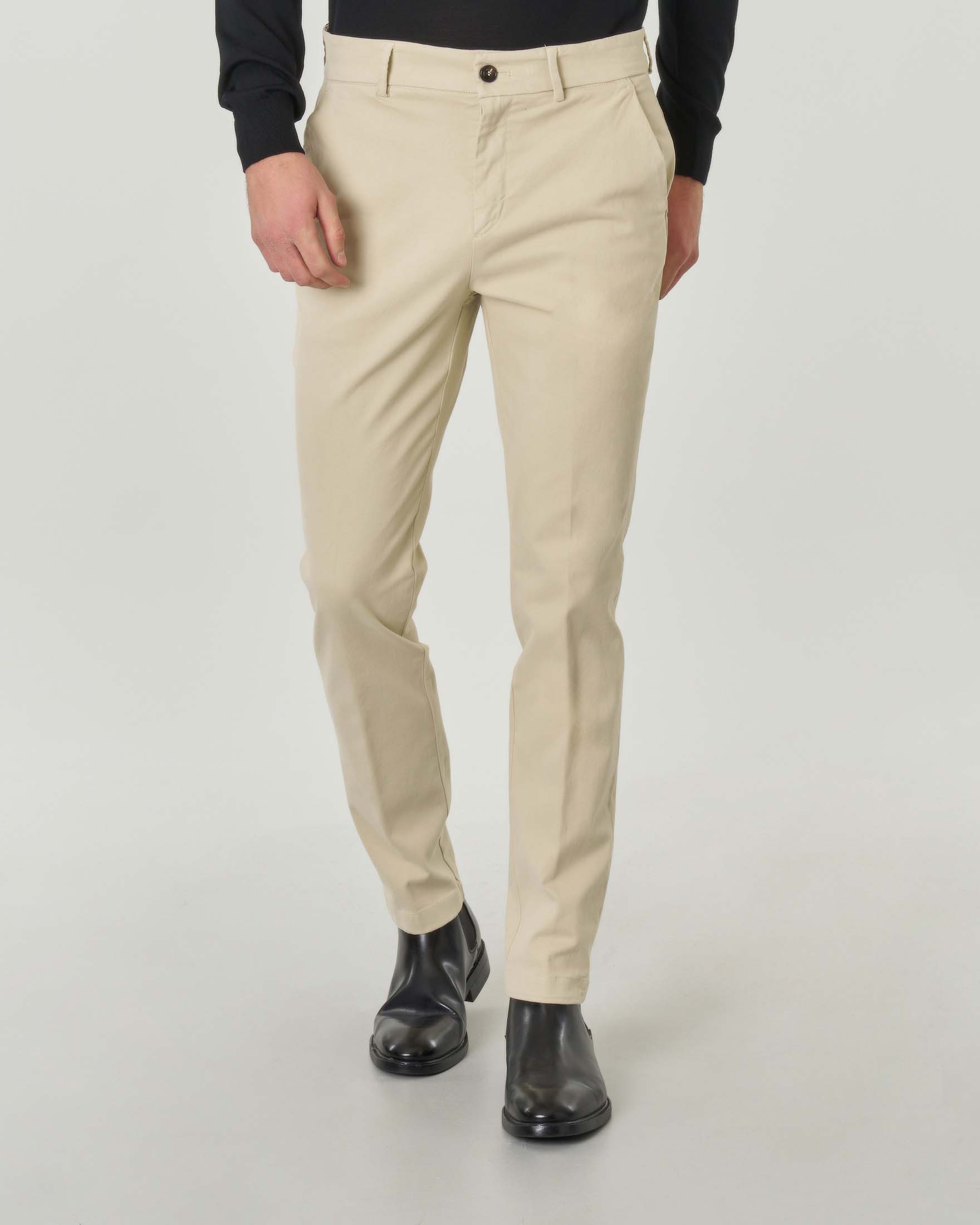 Pantalone chino Brera beige in gabardina di cotone stretch