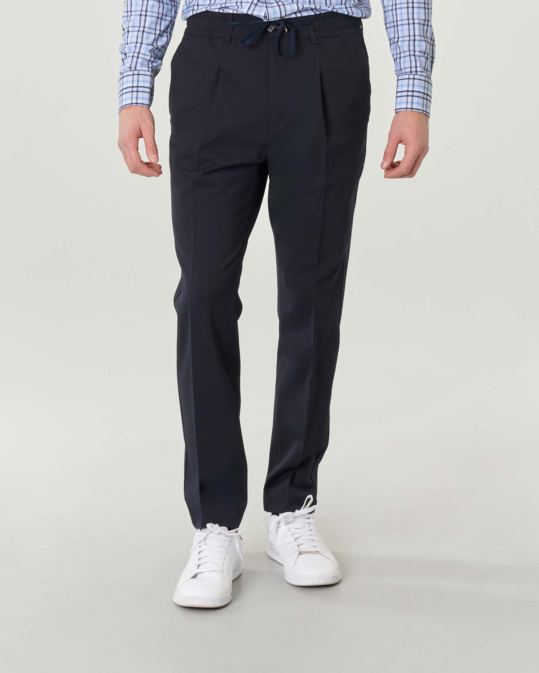 Pantalaccio Mitte blu tapered-fit in tessuto tecnico di lana stretch
