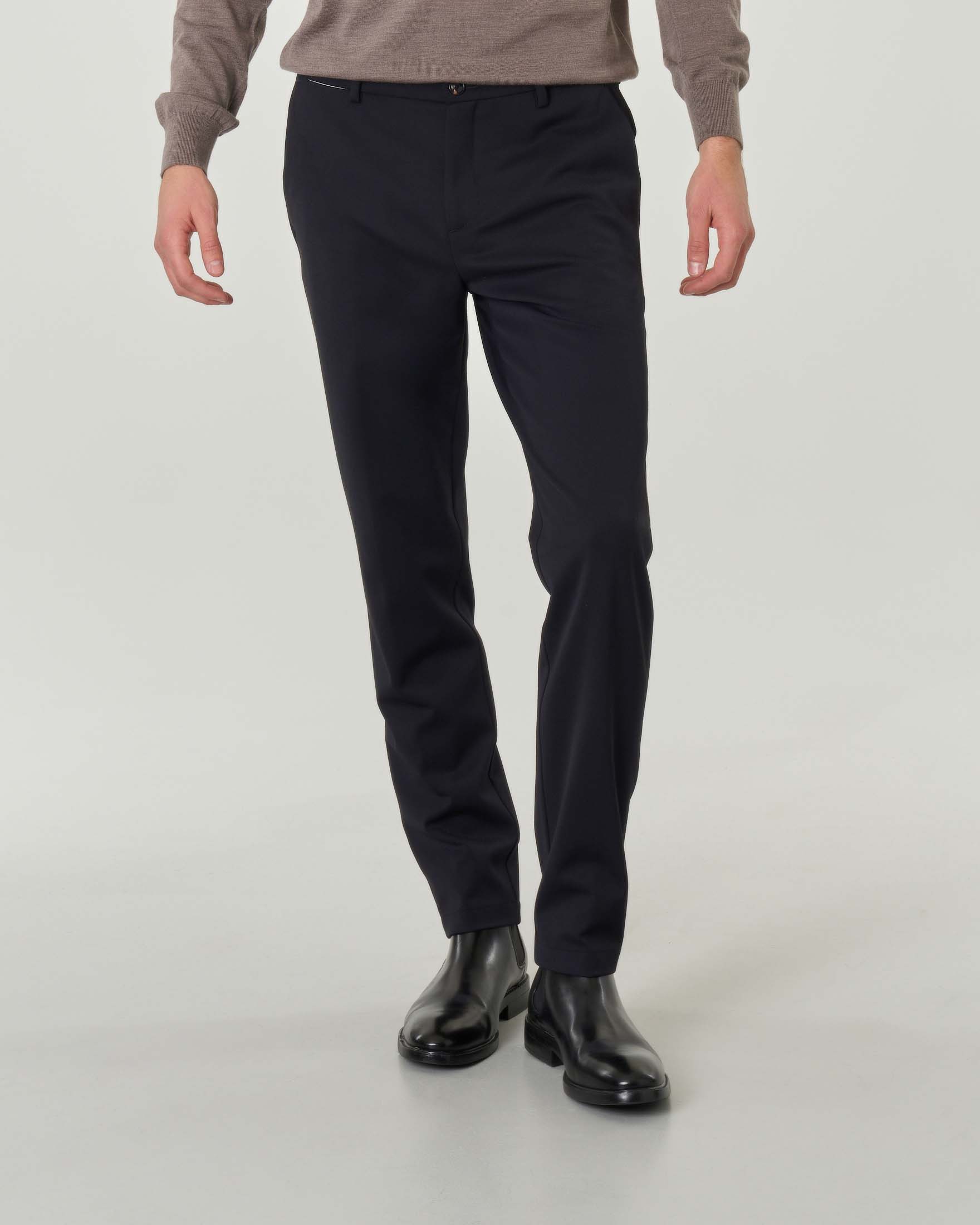 Pantalone chino blu notte in tessuto tecnico stretch di lana