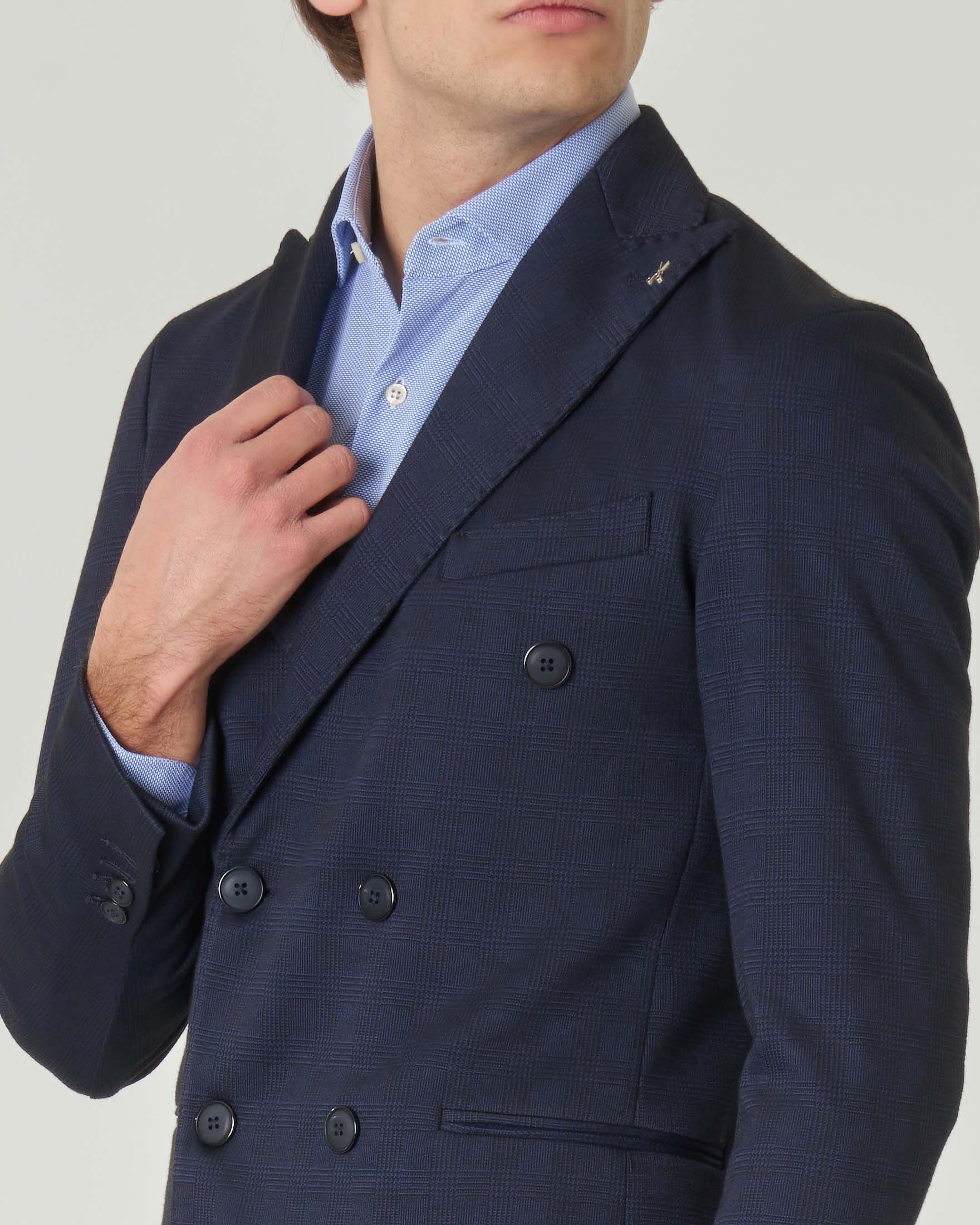 Blazer doppiopetto blu in tessuto stretch principe di Galles image