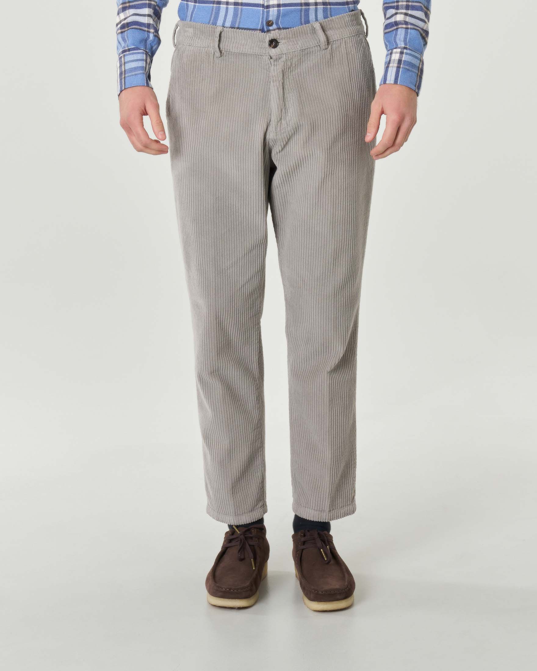Rodolfo Pellizzari — Pantalone chino grigio in velluto costa roccia di puro cotone