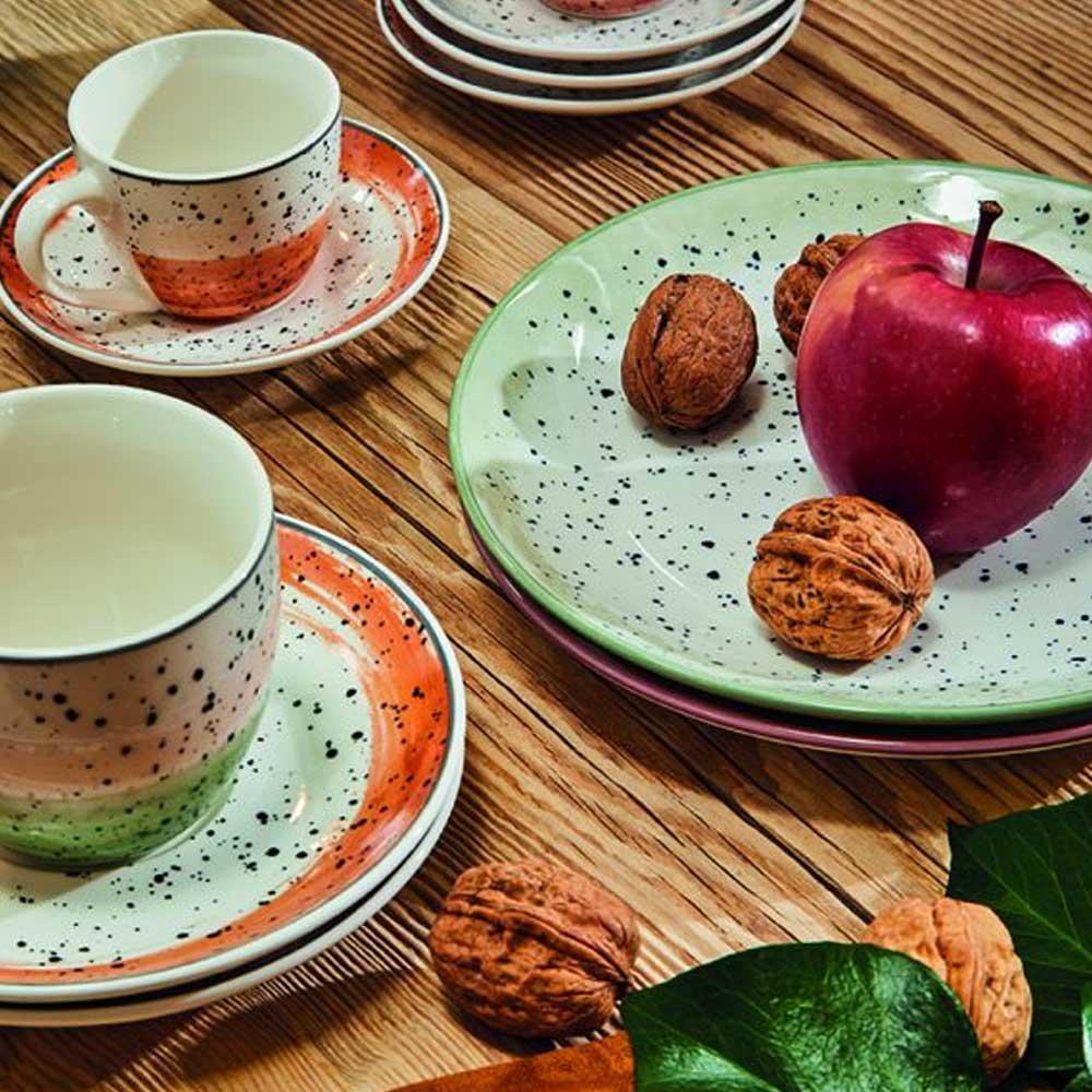 Set 6 Tazze Caff&egrave; Con Piattino Tognana Habana - Porcellana Beige, Capacit&agrave; 120ml