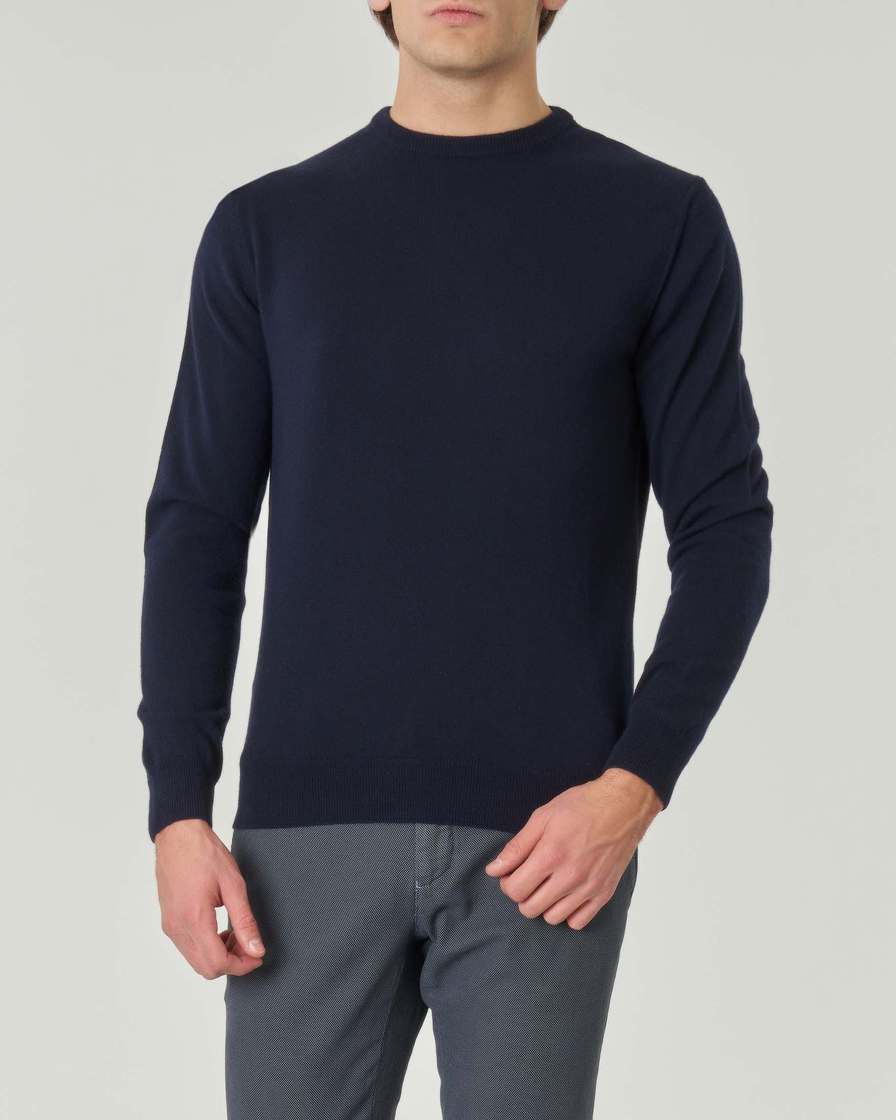 Maglia girocollo blu notte in misto lana e cachemire finezza 12