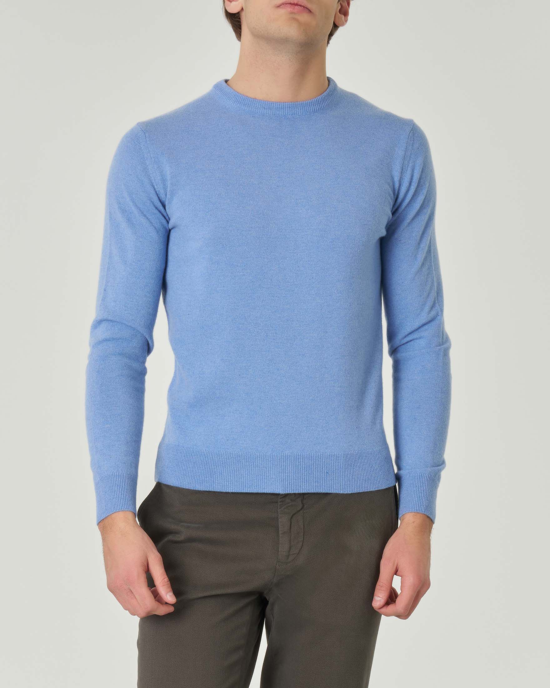 Maglia girocollo Pellizzari azzurra in misto lana e cachemire finezza 12