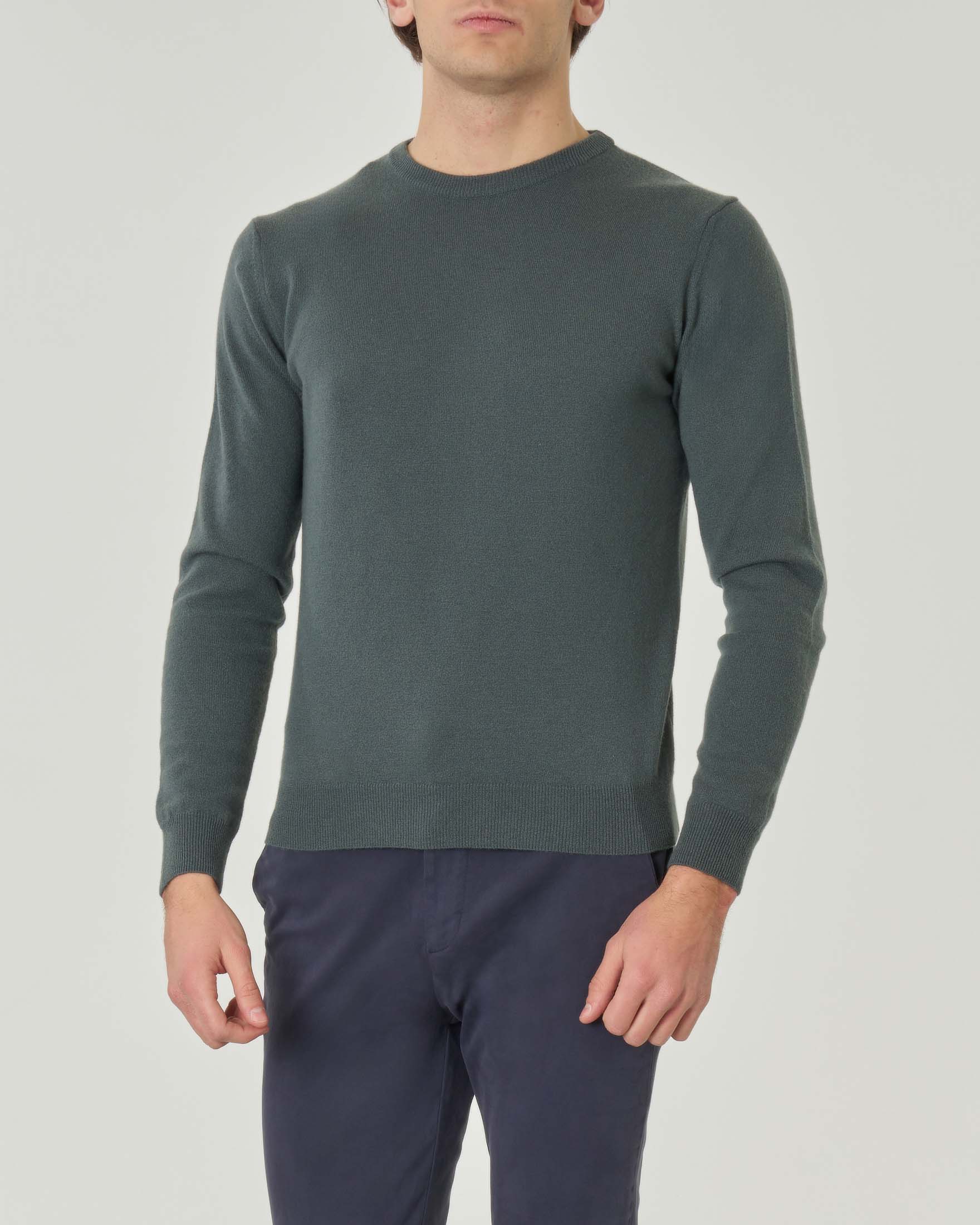 Maglia girocollo Pellizzari verde salvia in misto lana e cachemire finezza 12