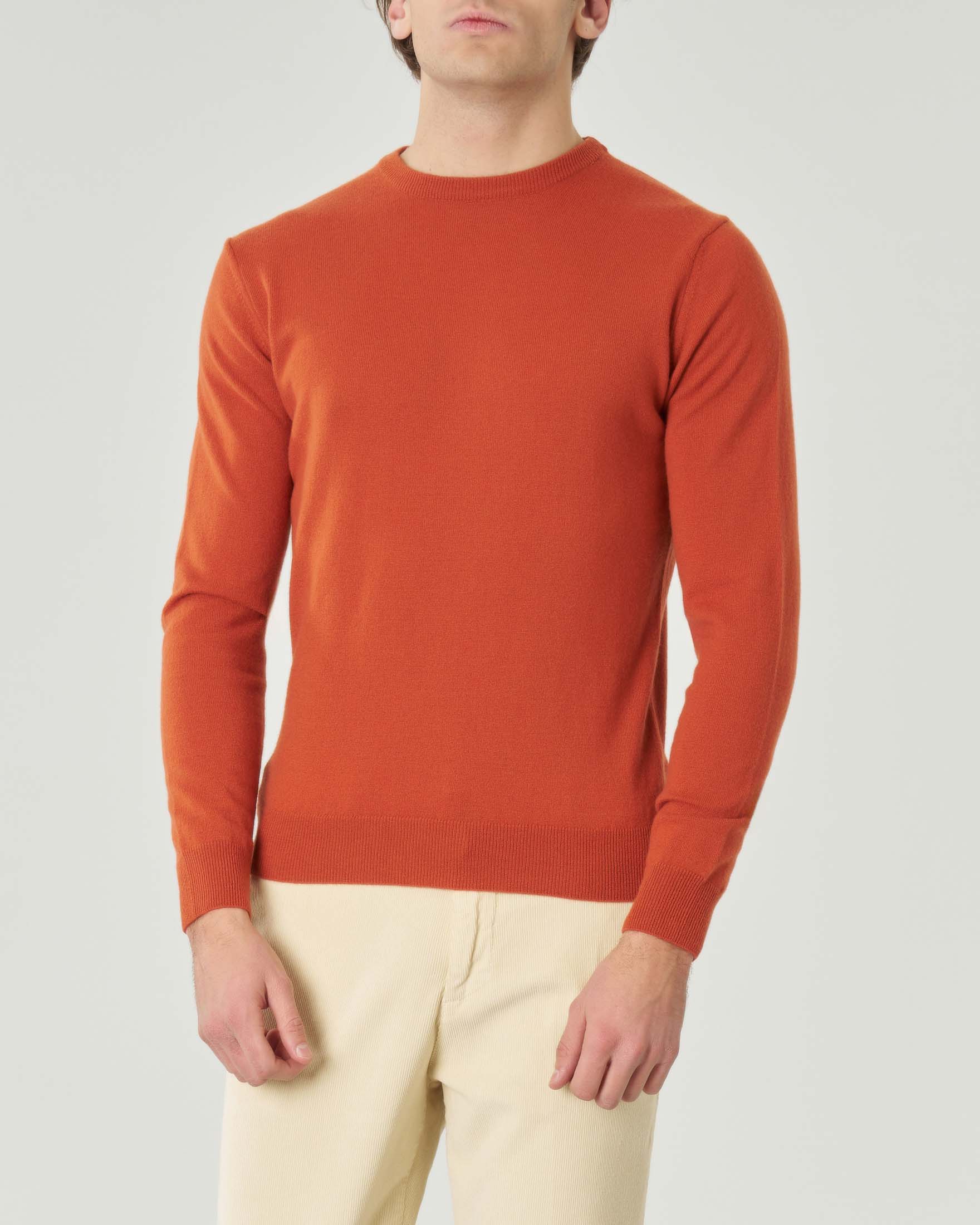 Maglia girocollo Pellizzari arancione in misto lana e cachemire finezza 12