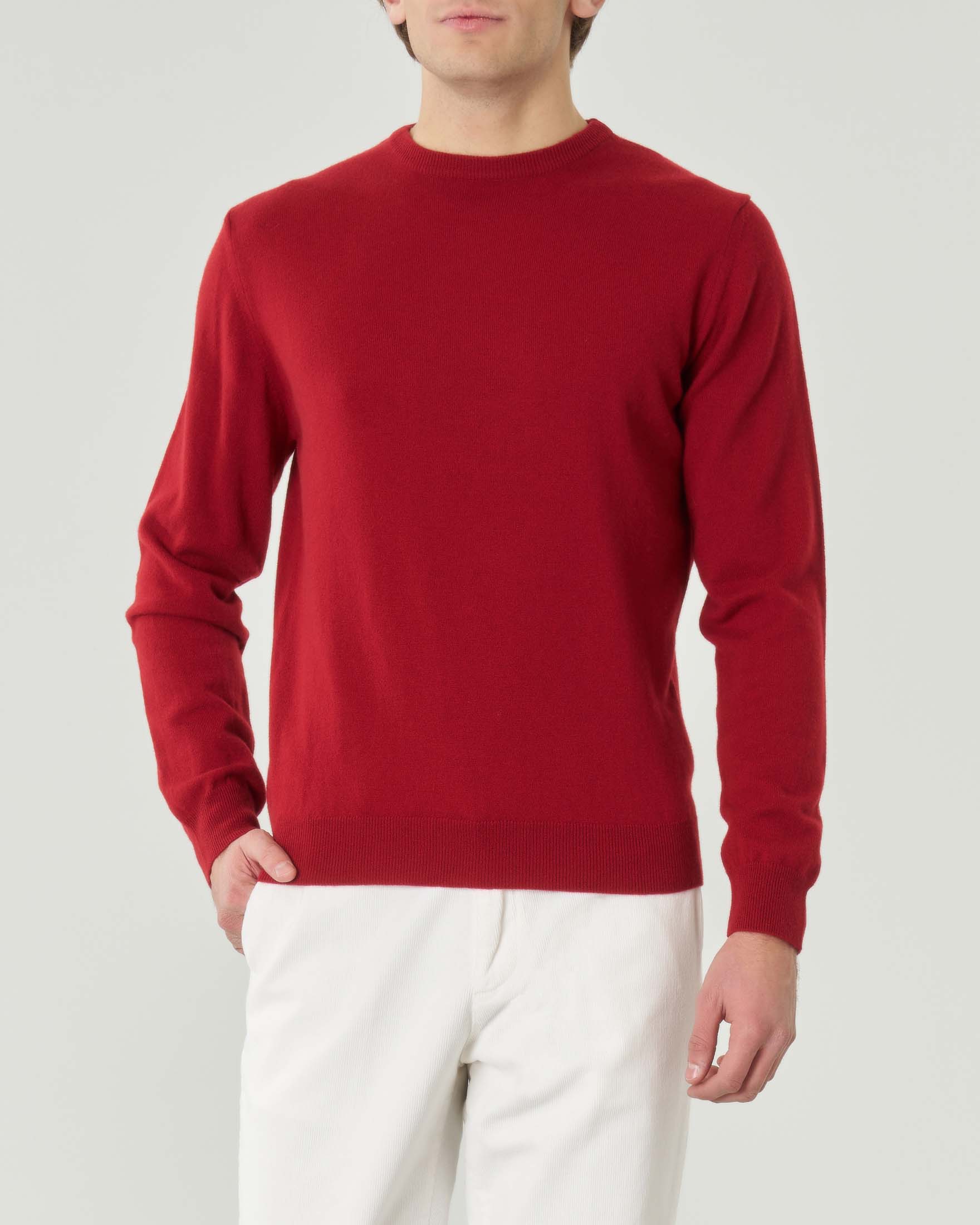 Maglia girocollo Pellizzari rossa in misto lana e cachemire finezza 12