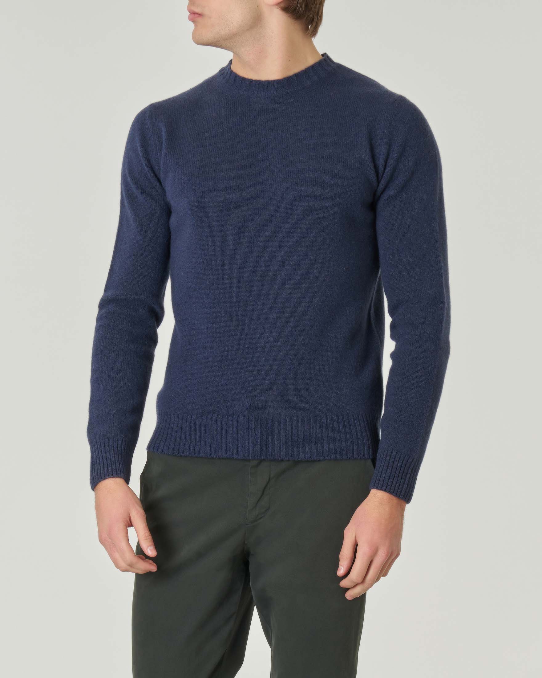 Maglia girocollo Pellizzari blu indaco in misto lana e cachemire finezza 7