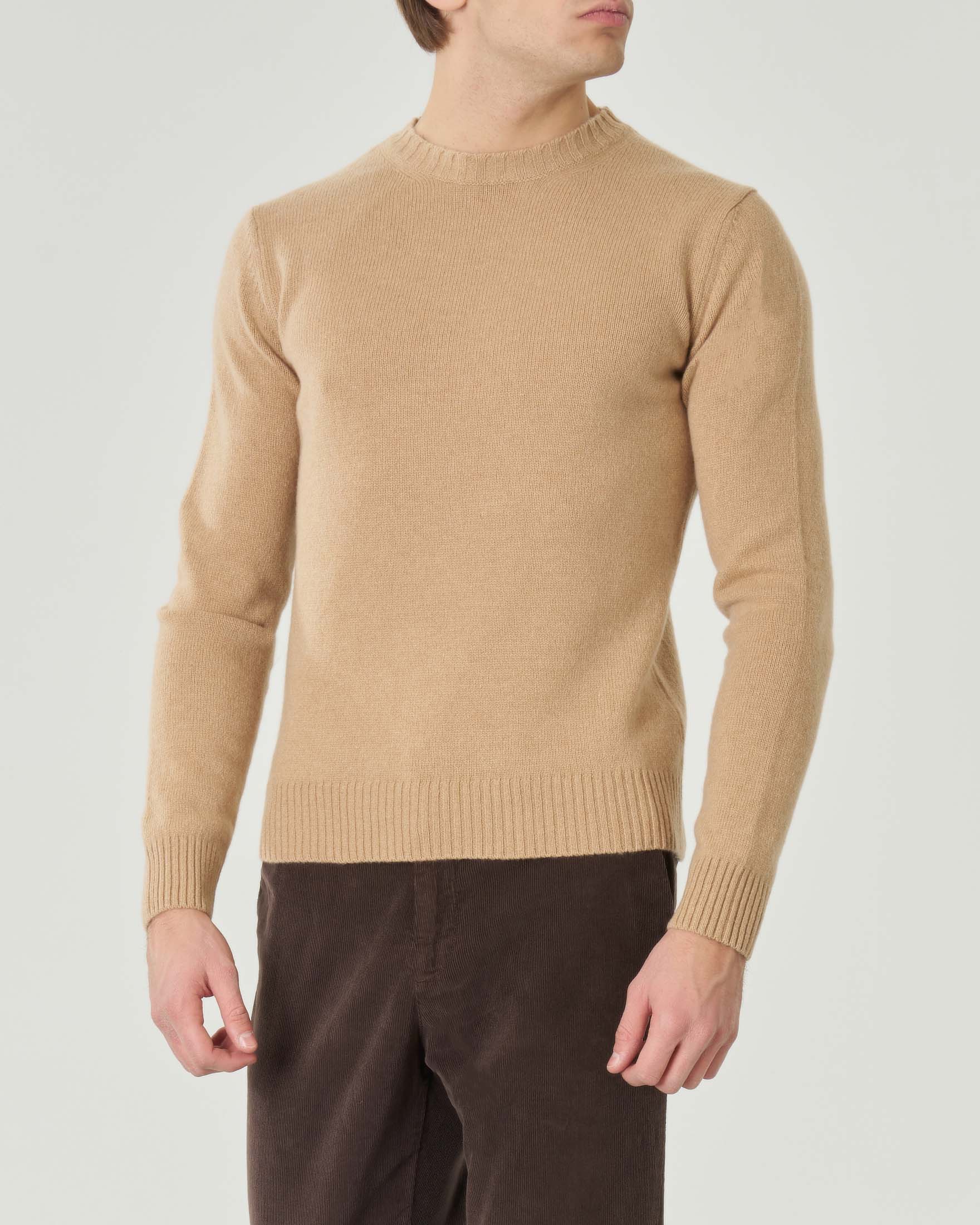 Maglia girocollo Pellizzari color cammello in misto lana e cachemire finezza 7