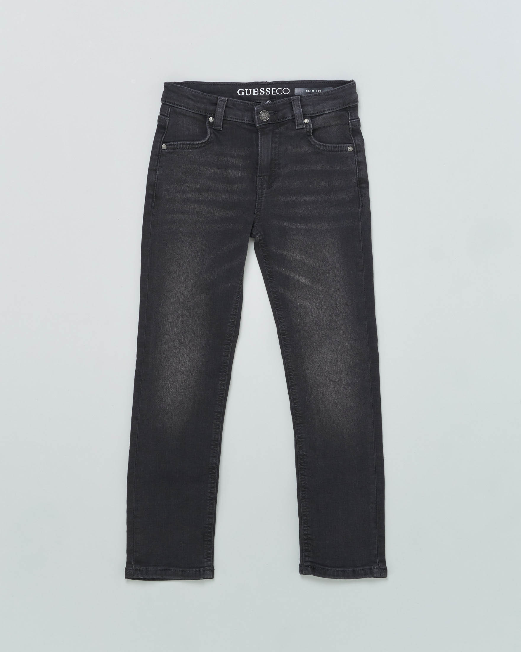 Jeans vestibilità slim neri a vita media in cotone stretch con schiariture 3-7 anni