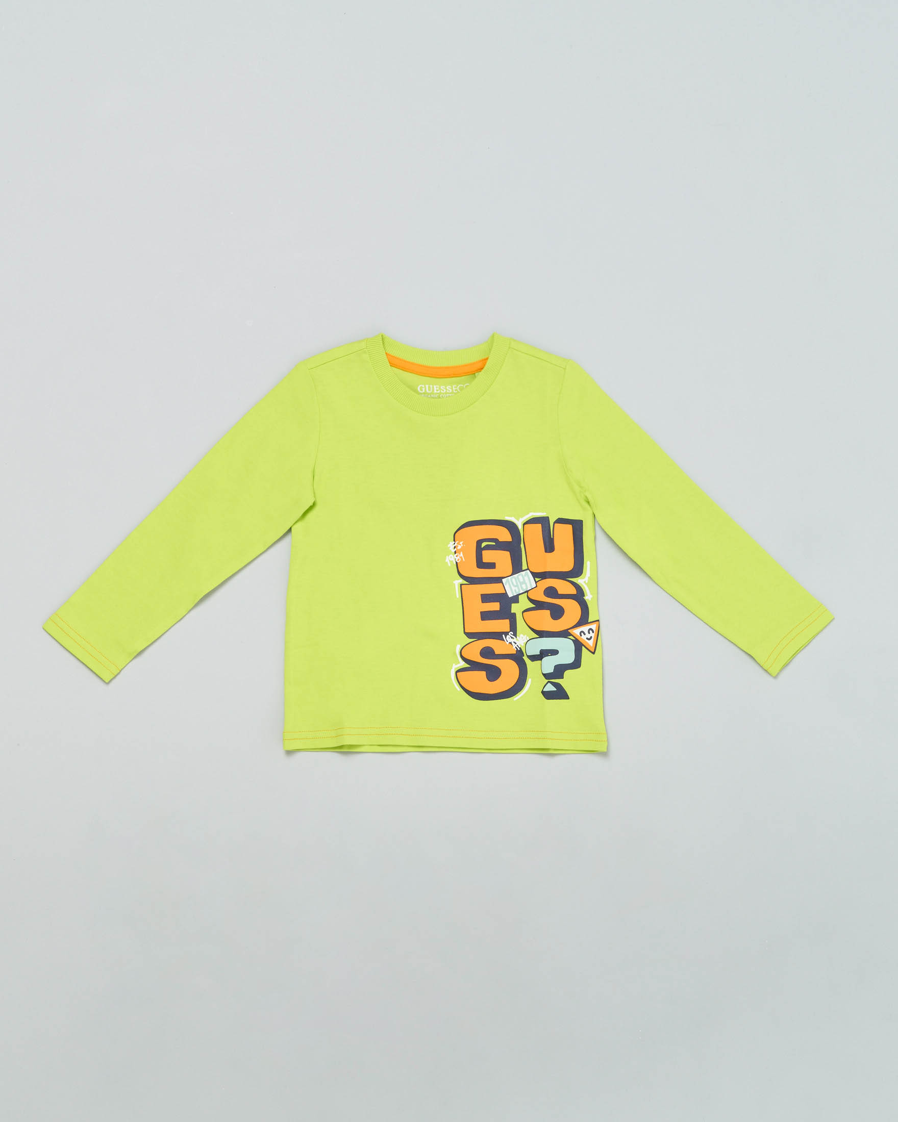 T-shirt verde acido manica lunga in cotone con logo graffiti 9-24 mesi