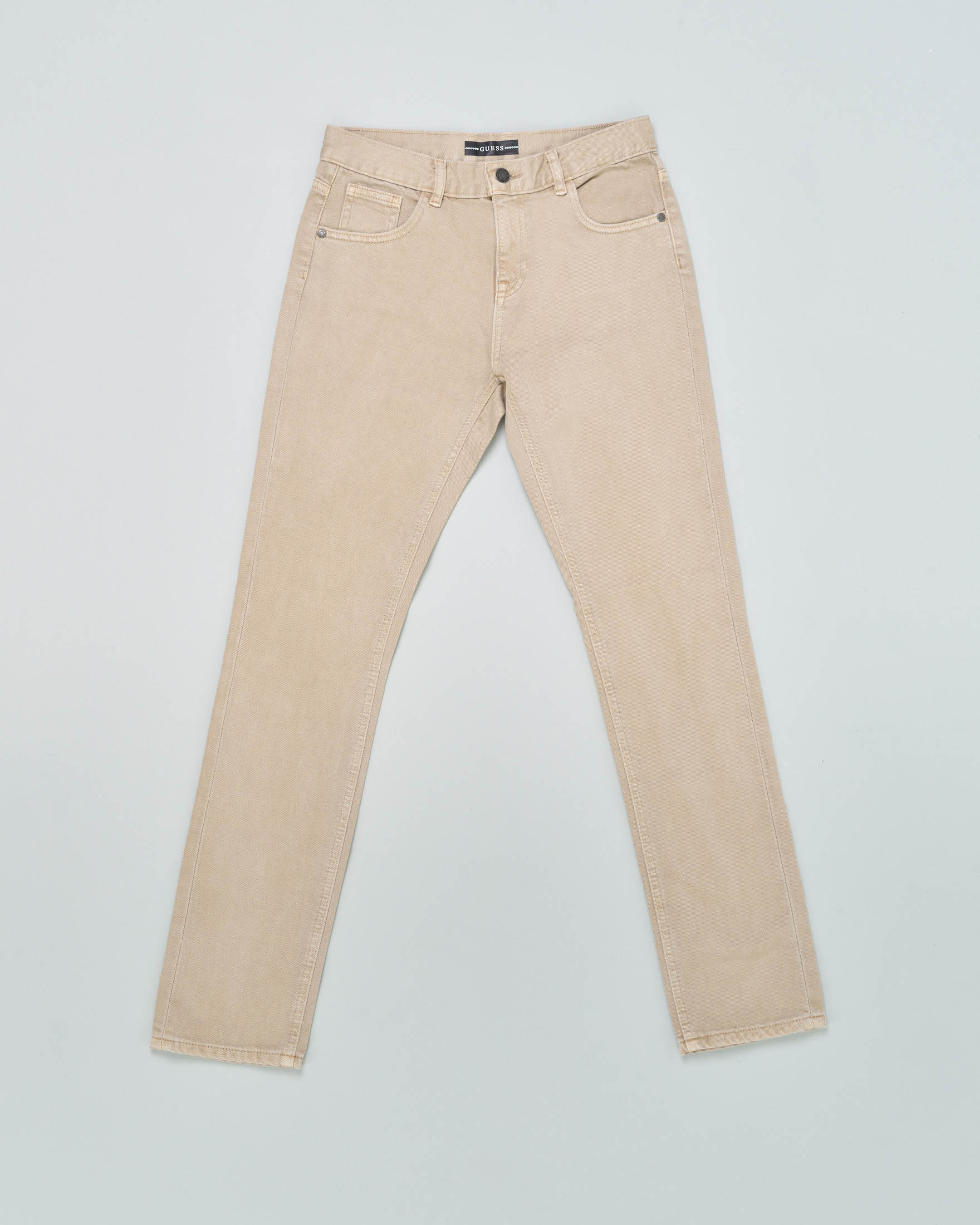 Pantaloni cinque tasche color sabbia in bull di puro cotone vestibilità slim 