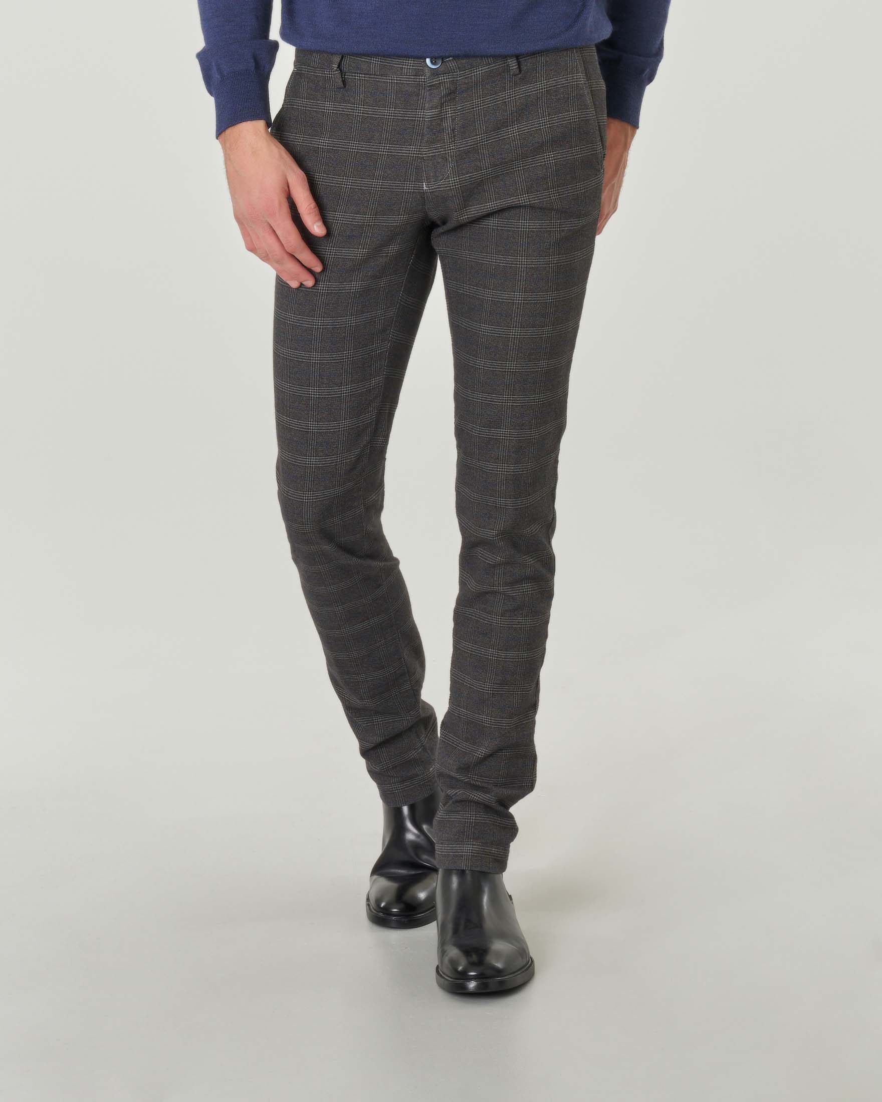Pantalone chino principe di Galles grigio antracite slim fit in cotone stretch