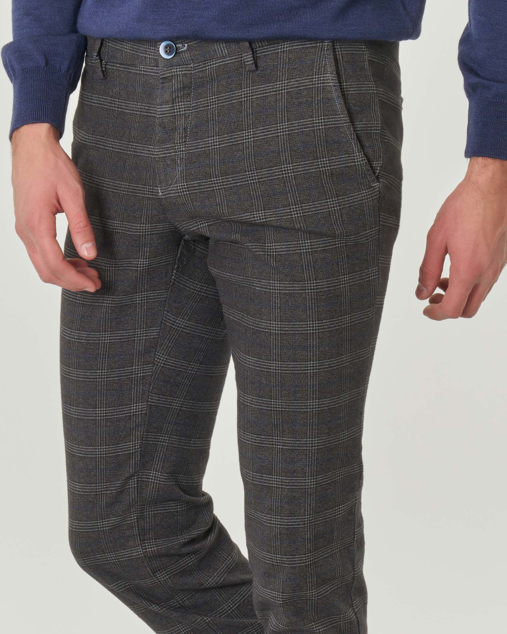 Pantalone chino principe di Galles grigio antracite slim fit in cotone stretch image