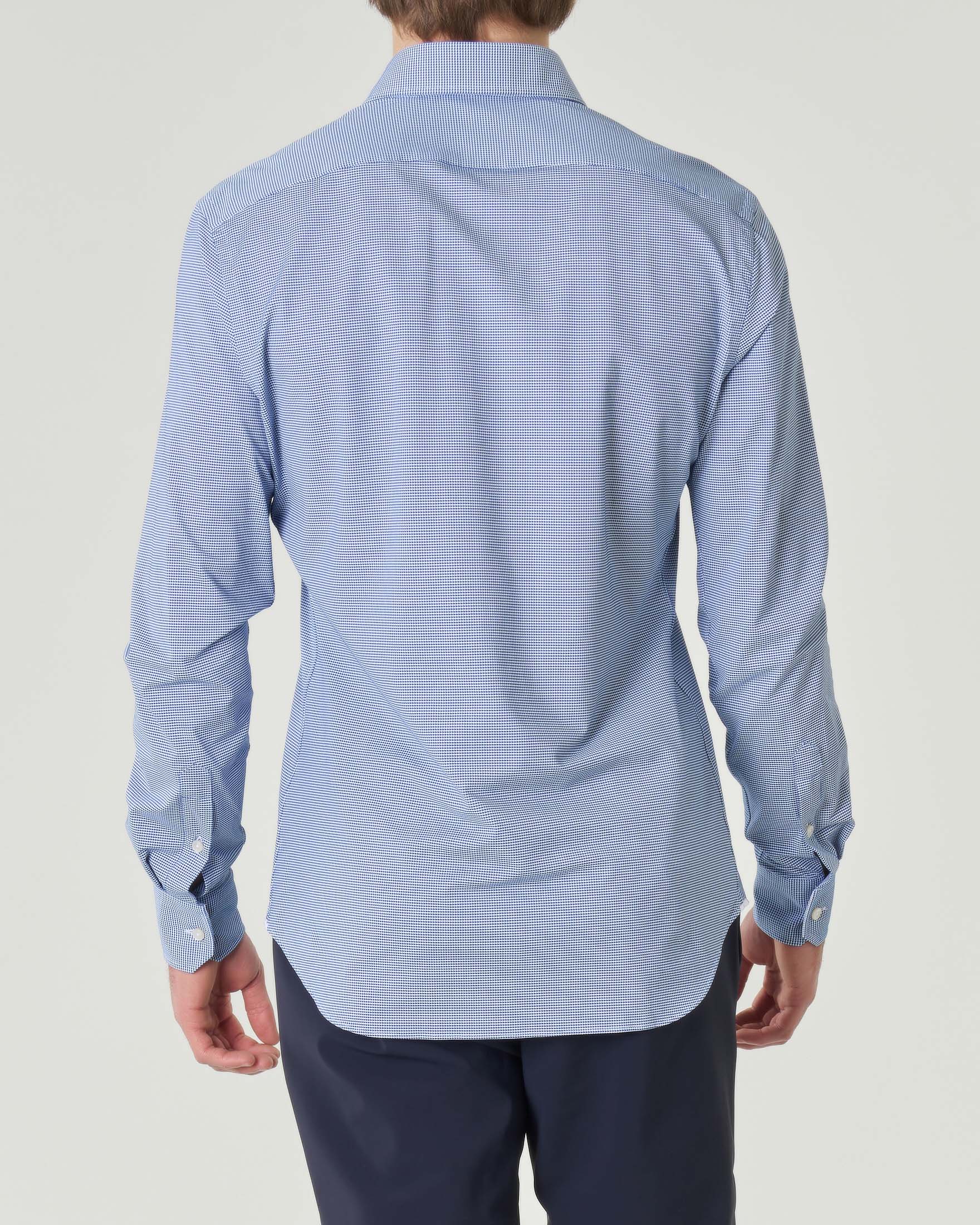 Camicia micro fantasia bianca e blu in tessuto tecnico active tailor fit