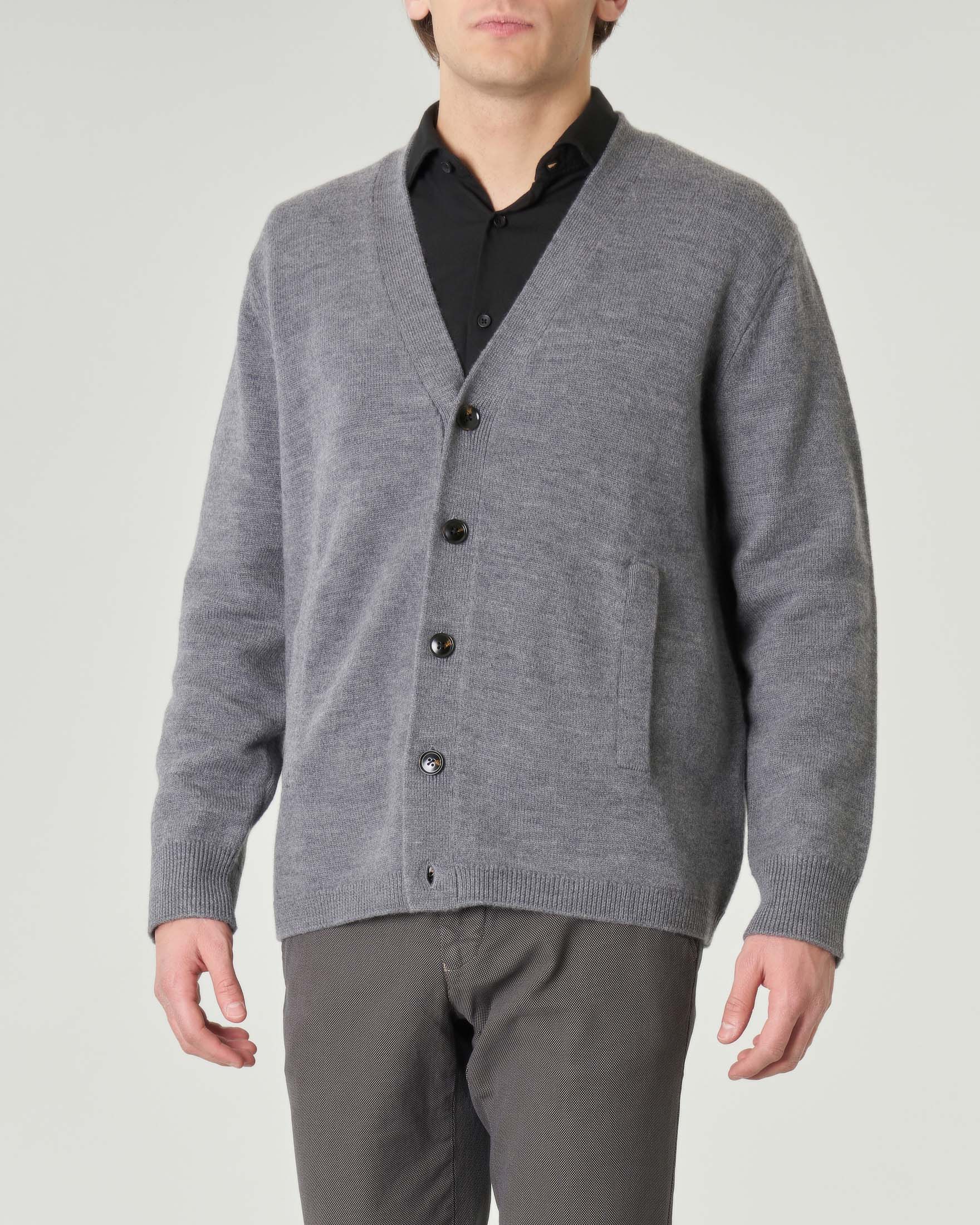 Cardigan Pellizzari finezza 5 oversize grigio in pura lana merino