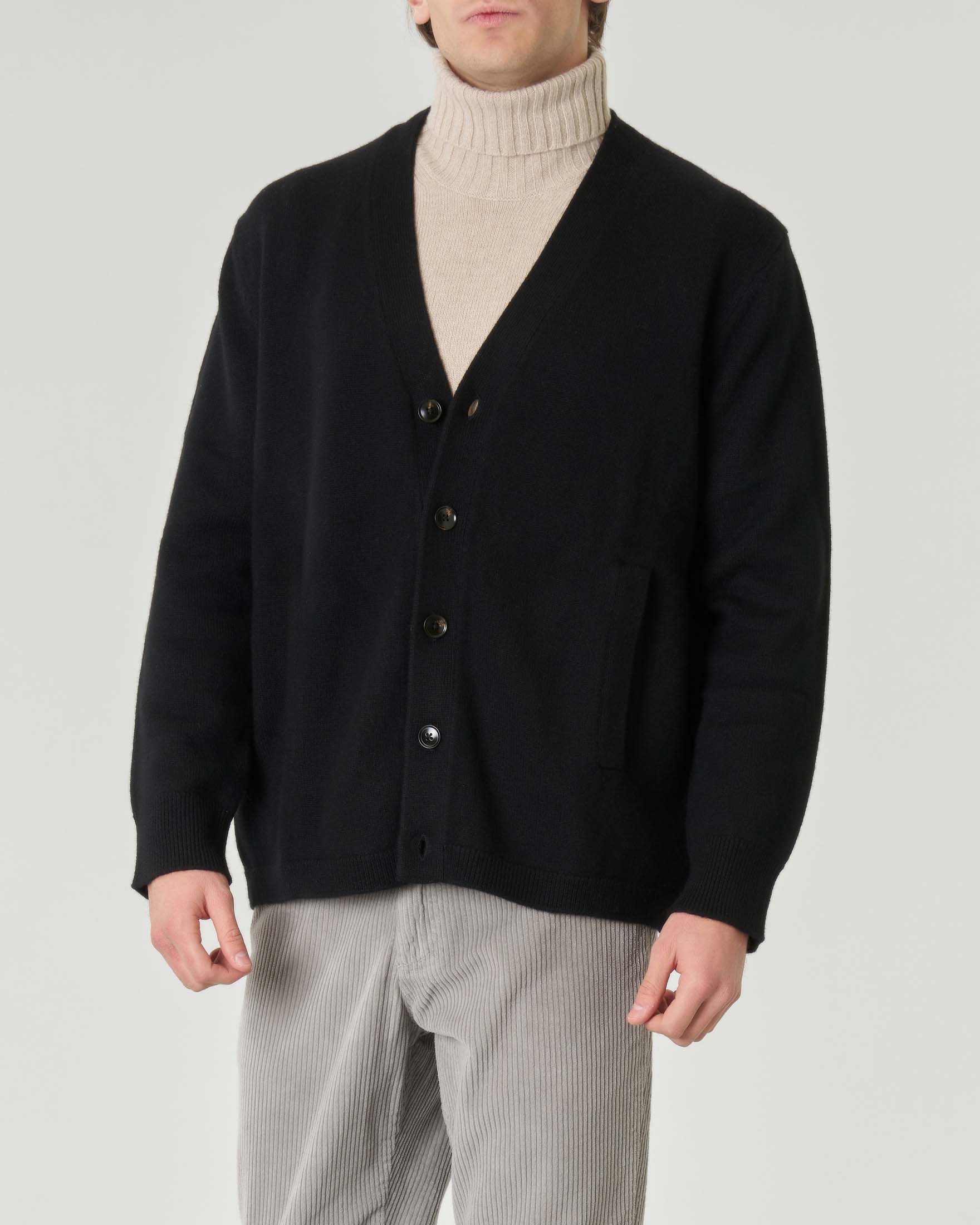 Cardigan Pellizzari finezza 5 oversize nero in pura lana merino