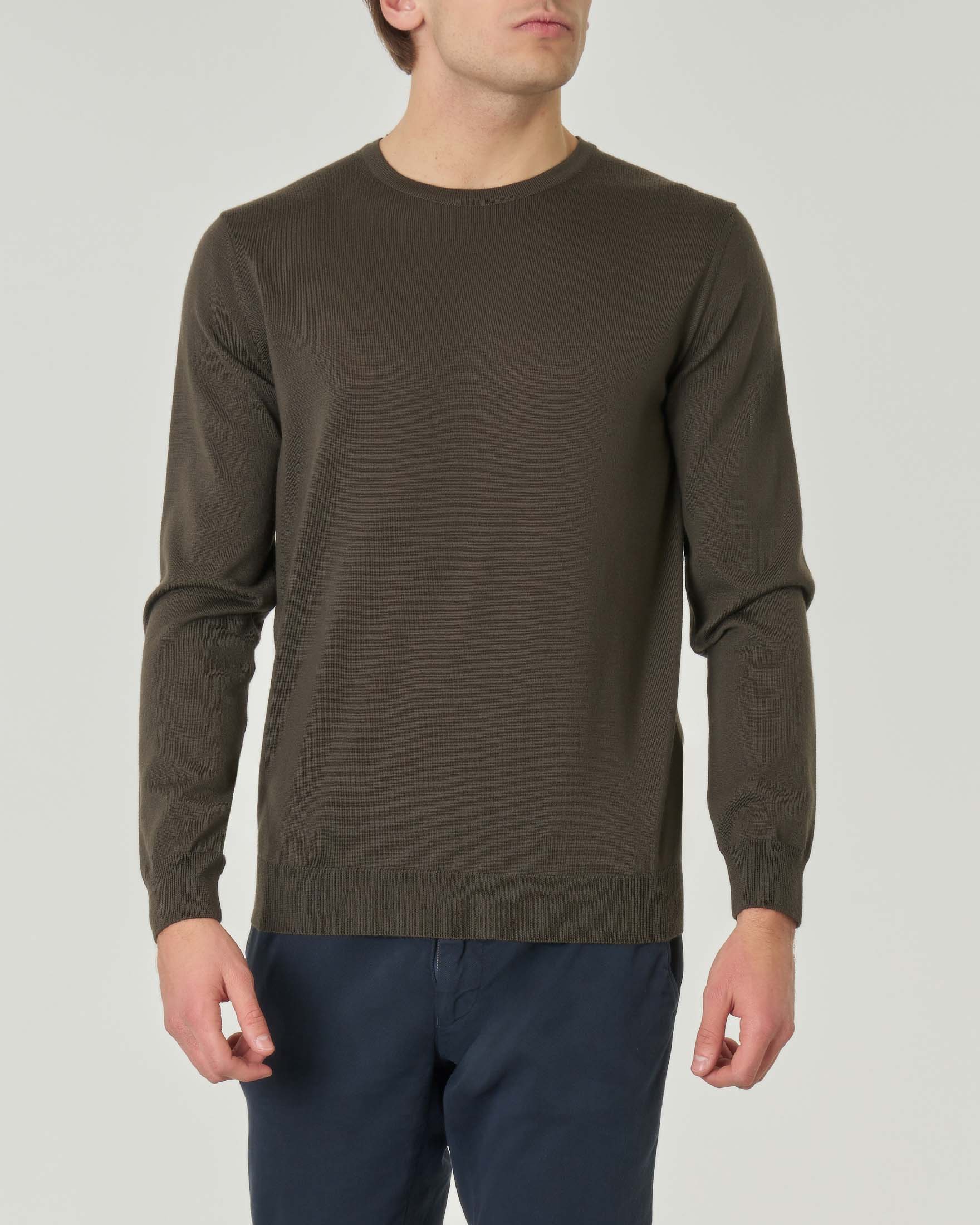 Rodolfo Pellizzari — Maglia girocollo Rodolfo Pellizzari verde militare in pura lana merino