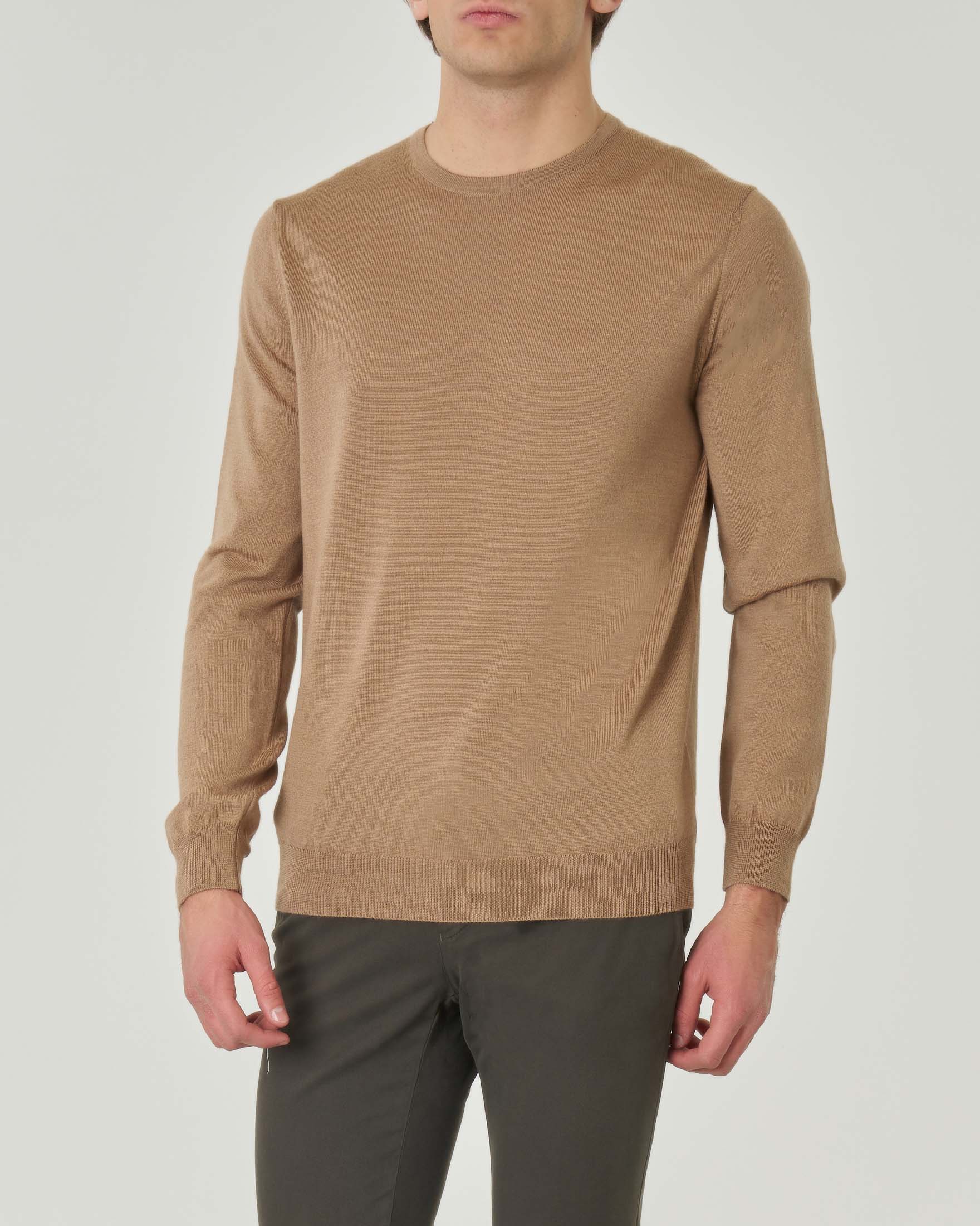 Rodolfo Pellizzari — Maglia girocollo Rodolfo Pellizzari color cammello in pura lana merino