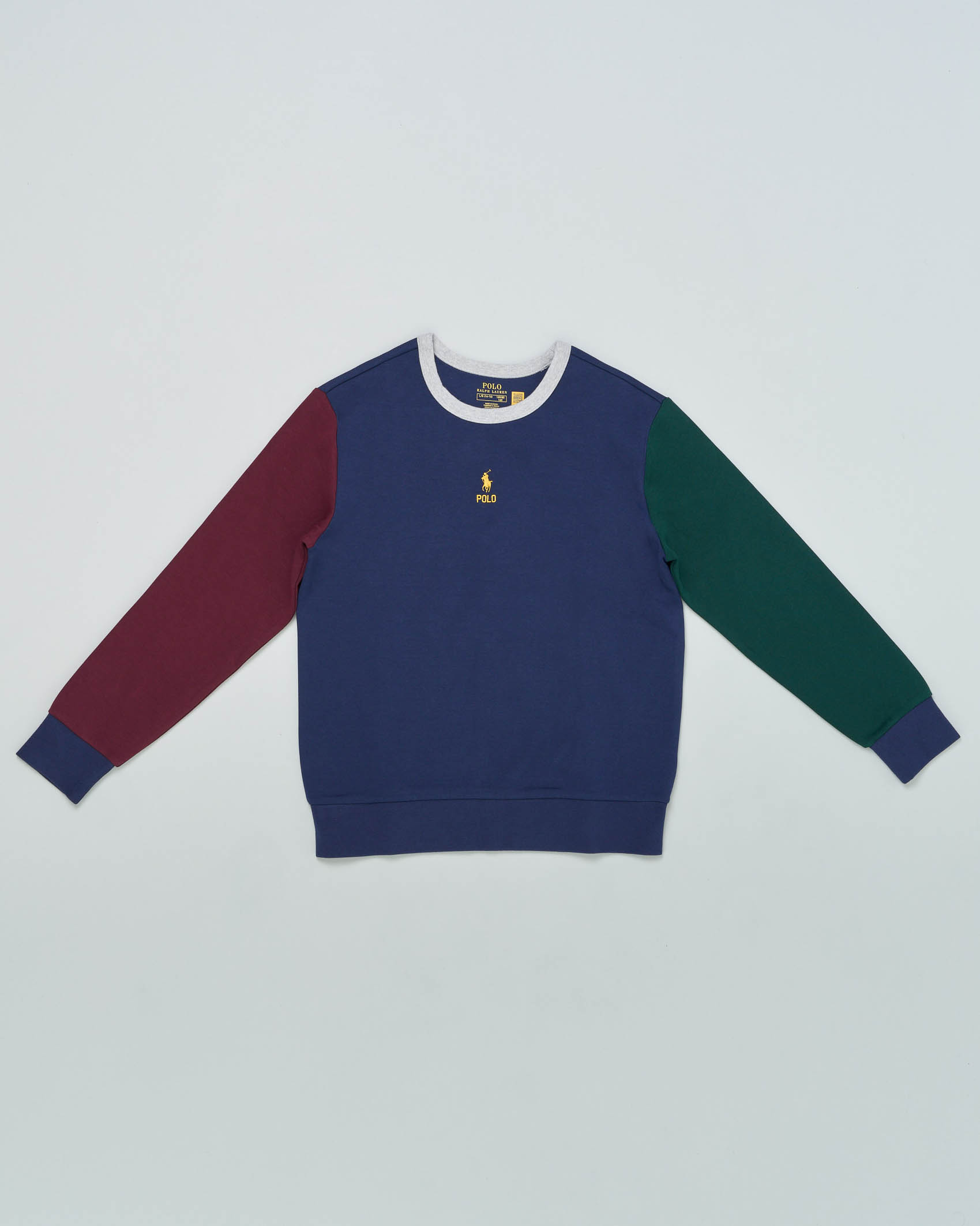 Felpa blu girocollo in cotone con maniche in contrasto colore 