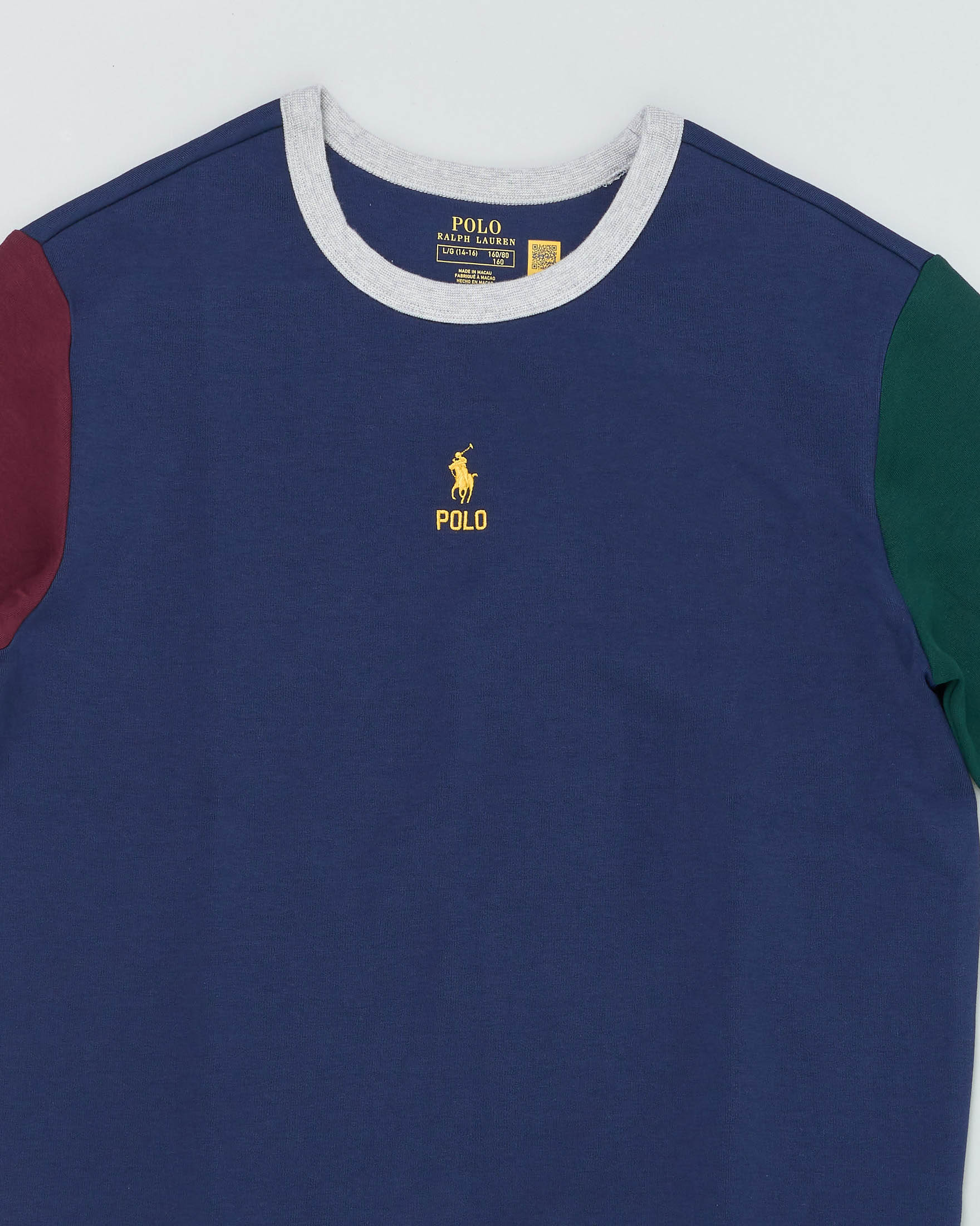 Felpa blu girocollo in cotone con maniche in contrasto colore  image