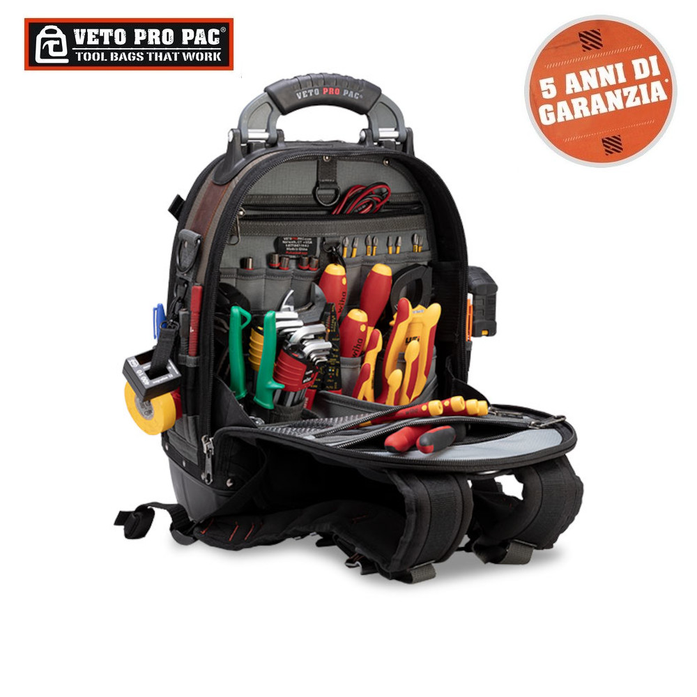 Zaino Portautensili Professionale Con 3 Tasche | Per Elettricisti, Tecnici HVAC | Nero | Rexmica