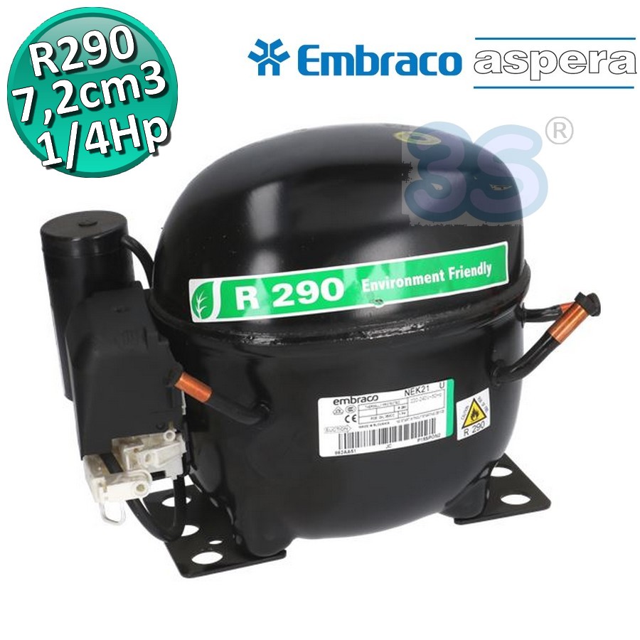 Compressore gas R290 MBP HBP 1/4 Hp 7,28 cm3 Embraco Aspera NEK6181U ...