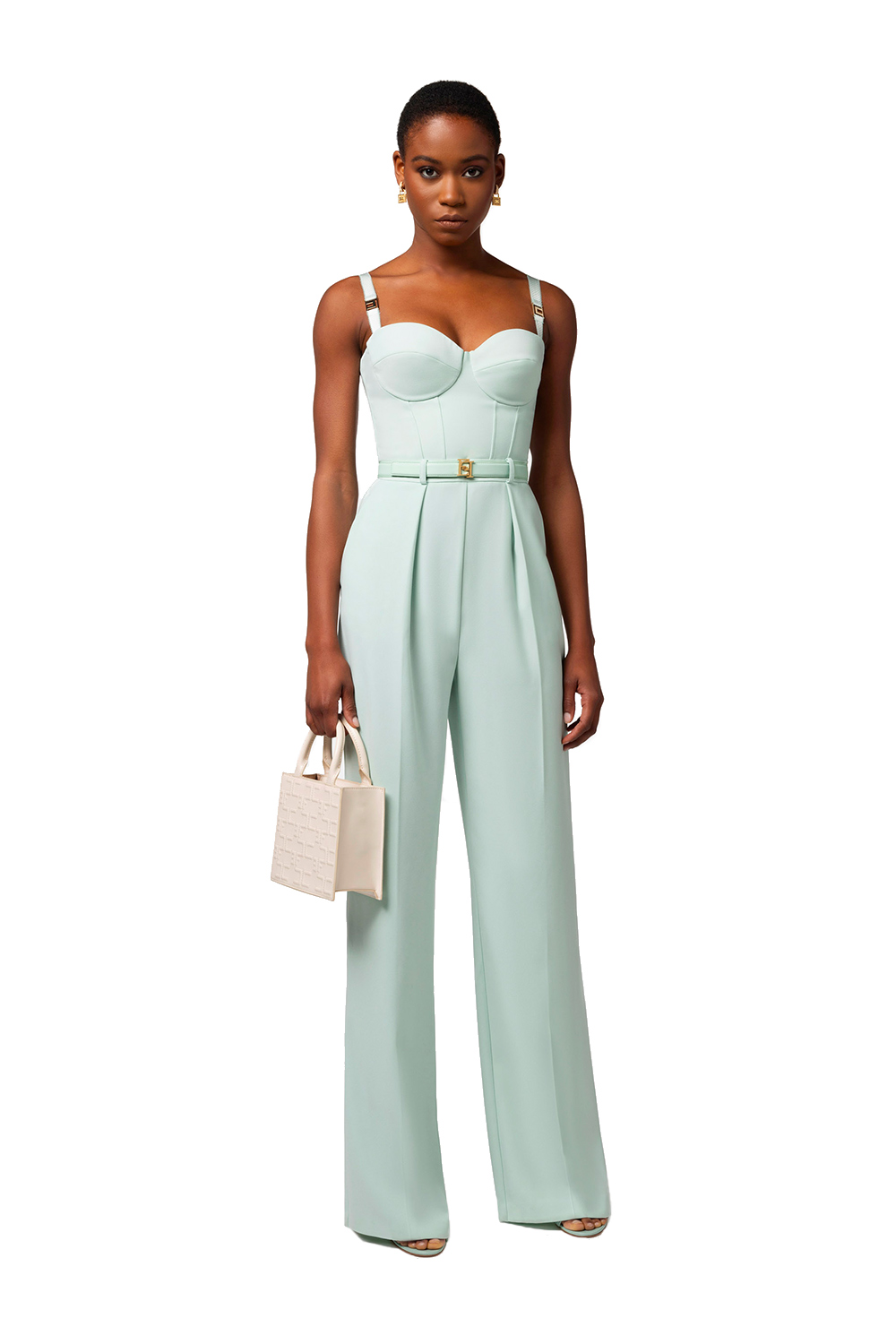 Crepe jumpsuit with bustier top