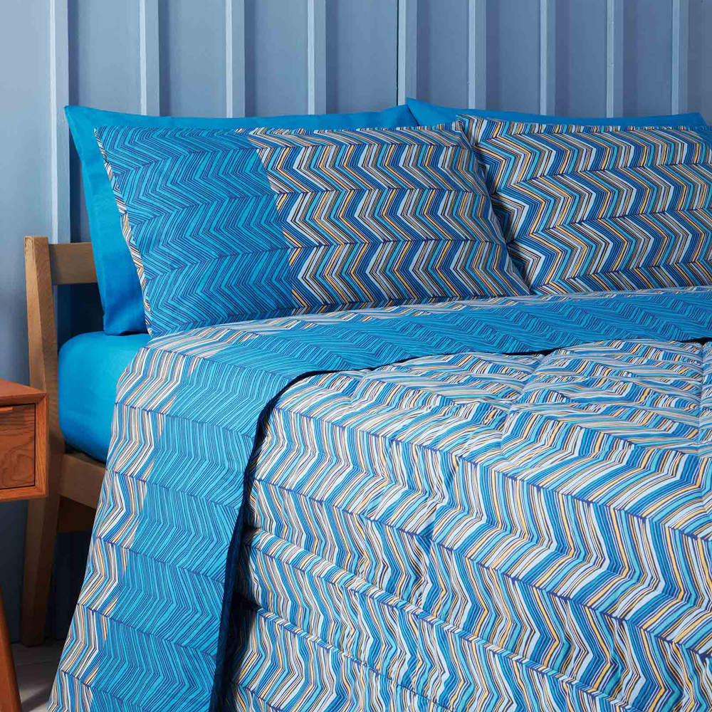 Bassetti ZIG ZAG BLUE double bed set with underneath and 4 pillowcases