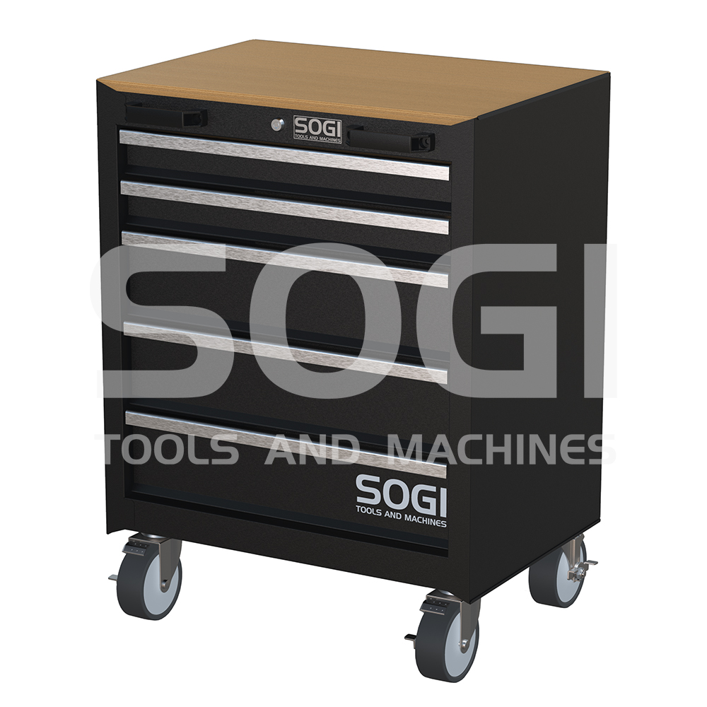 Cassettiera Officina Sogi 5 Cassetti - Mobile Metallo Nero, 660x500x850mm, 4 Ruote Pivotanti - Foto 6