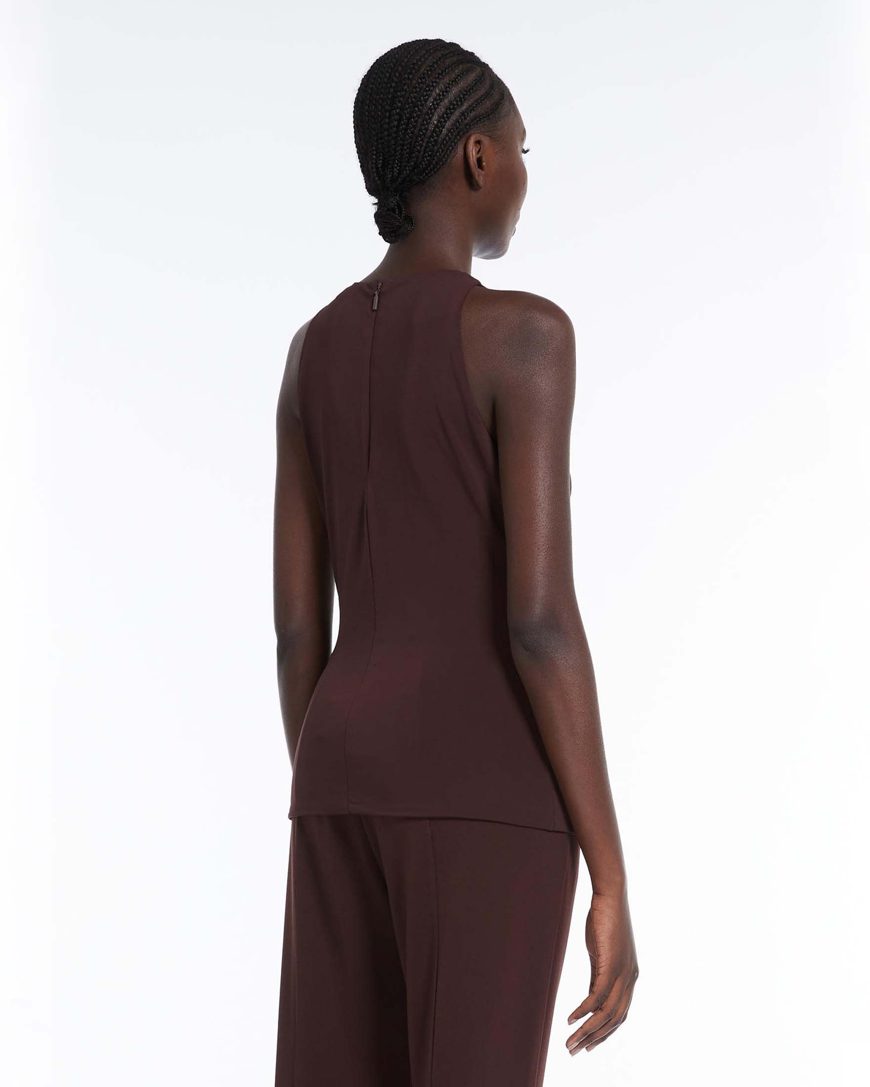 Top bordeaux in jersey di viscosa stretch senza maniche con scollo all'americana image