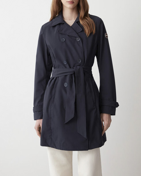 Trench Originals blu in softshell stretch impermeabile sciancrato in vita con cintura