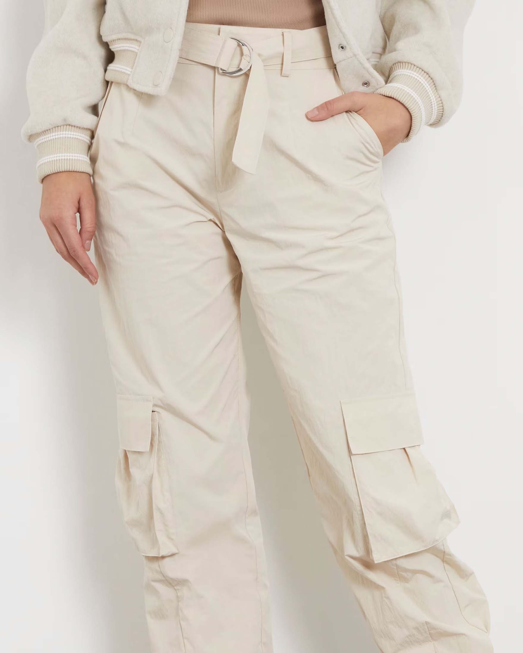 Pantaloni cargo con anello décor Donna, Bianco