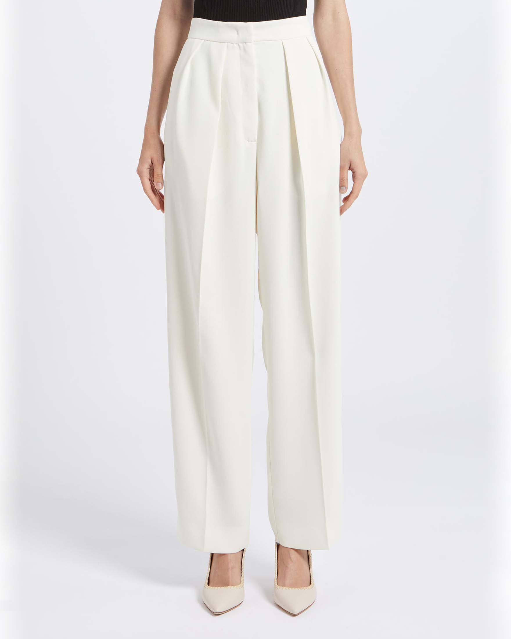 Pantaloni bianchi in cr pe envers satin con pinces in vita Marella