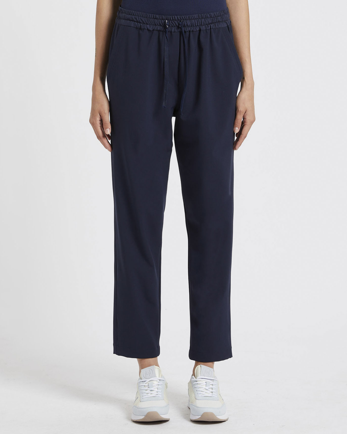 Pantaloni blu in tela di misto viscosa con elastico e coulisse inseriti in vita Linea MONOCHROME